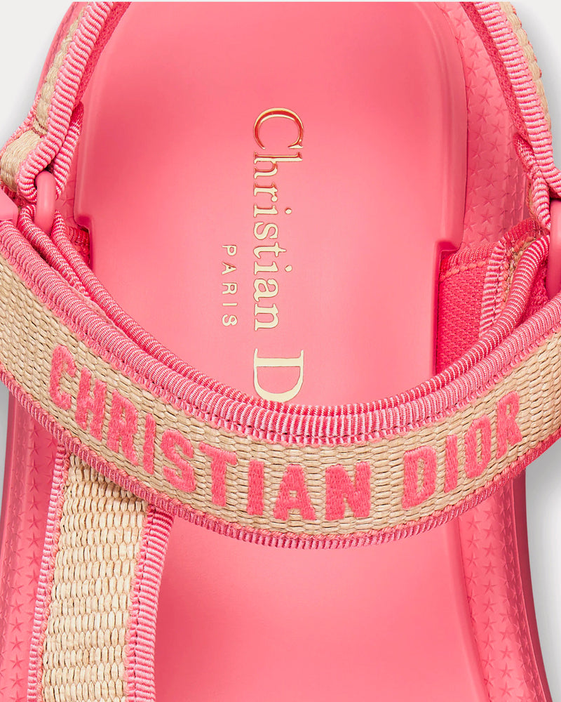 Dior Dioriviera D-Wave Natural Raffia and Candy Pink Embroidered Cotton Sandals - 2