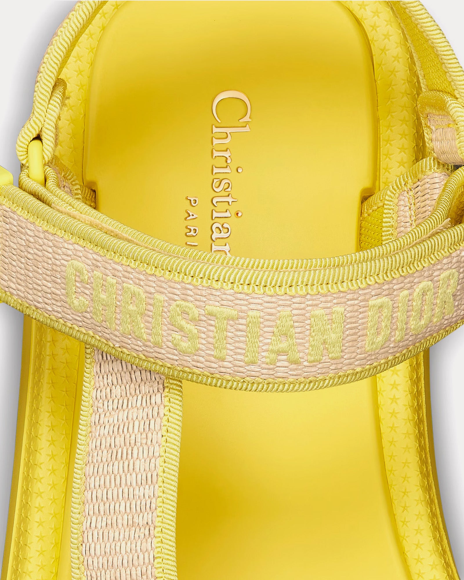 Dior Dioriviera D-Wave Natural Raffia and Lemon Yellow Embroidered Cotton Sandals - 4