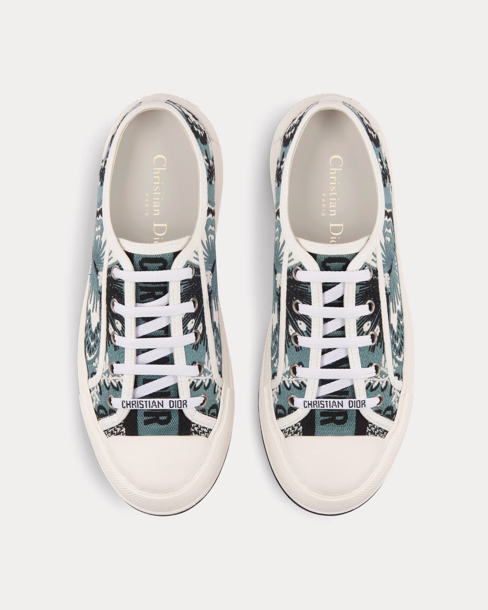 Dior Walk'n'Dior Platform Denim Blue Multicolor Embroidered Cotton with Butterfly Bandana Motif Low Top Sneakers - 2