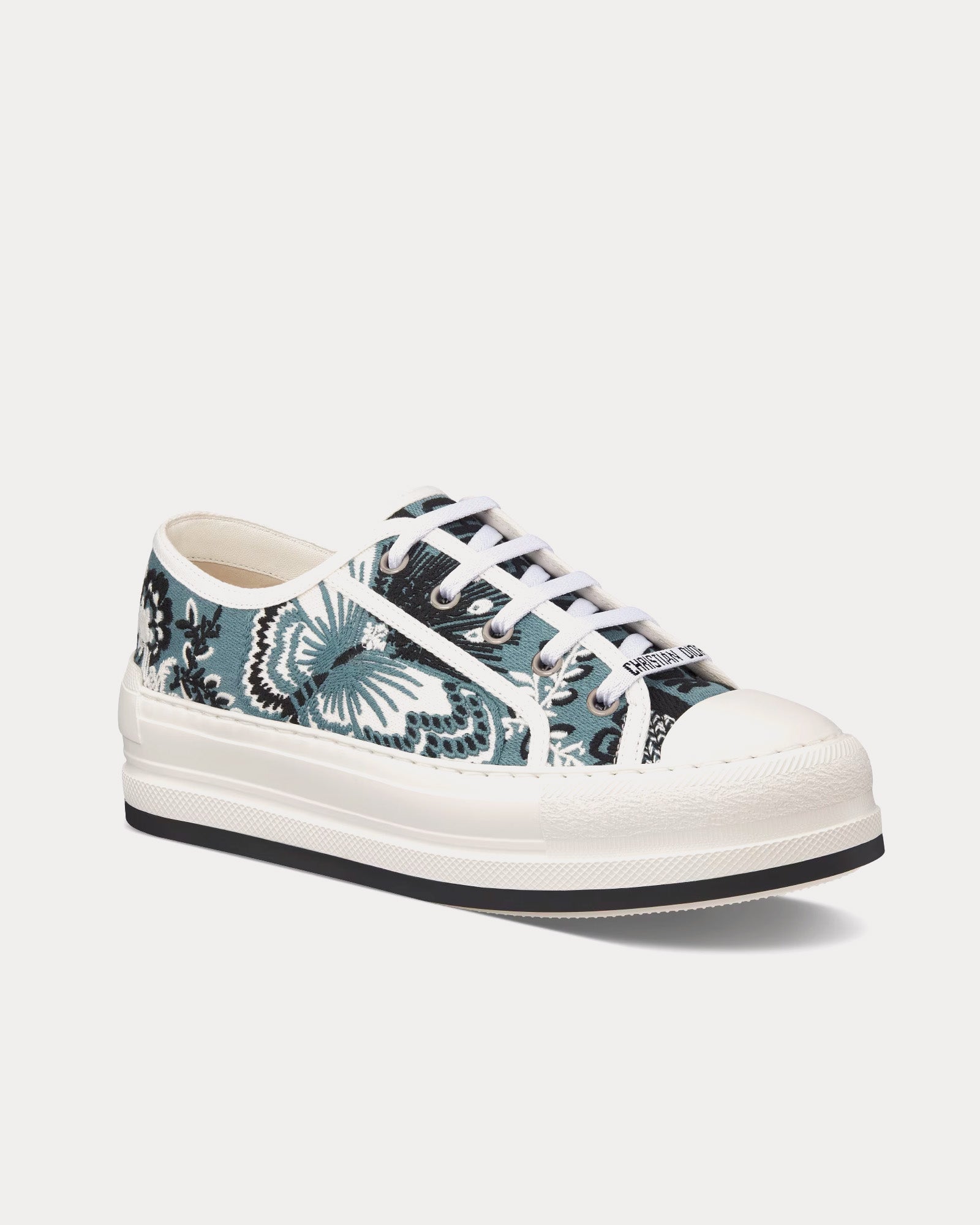 Dior Walk'n'Dior Platform Denim Blue Multicolor Embroidered Cotton with Butterfly Bandana Motif Low Top Sneakers - 3