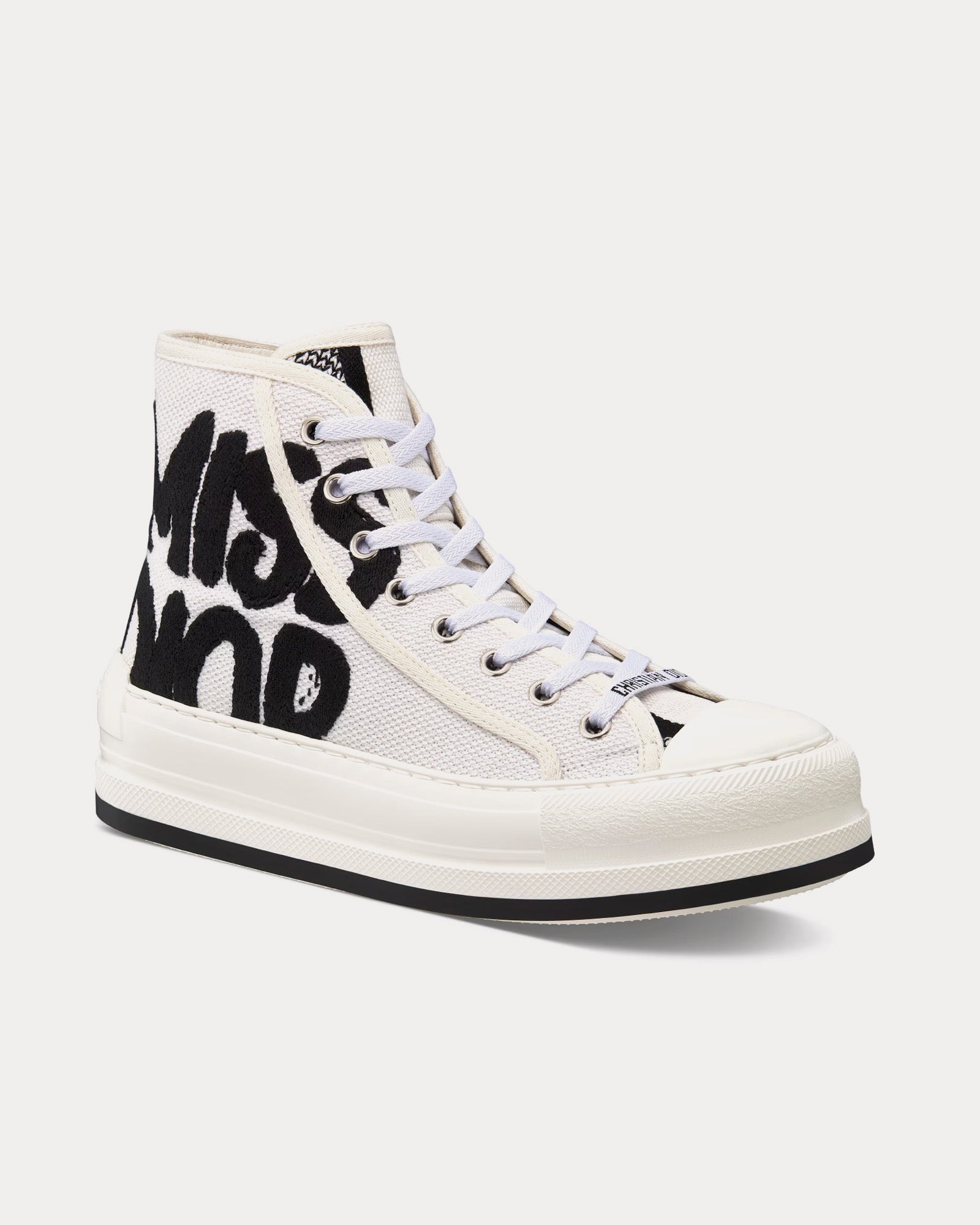 Dior Walk'n'Dior Platform White and Black Embroidered Cotton High Top Sneakers - 3