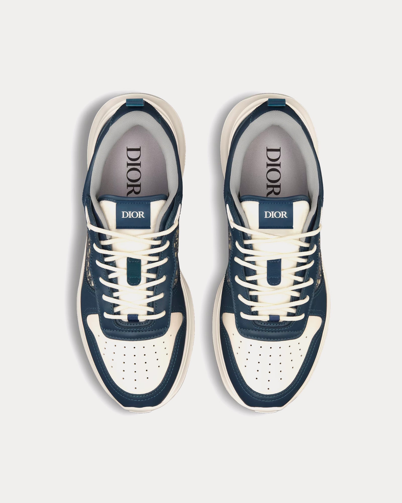 Dior B25 Runner Navy Blue and Cream Smooth Calfskin with Beige and Black Dior Oblique Jacquard Low Top Sneakers - 2