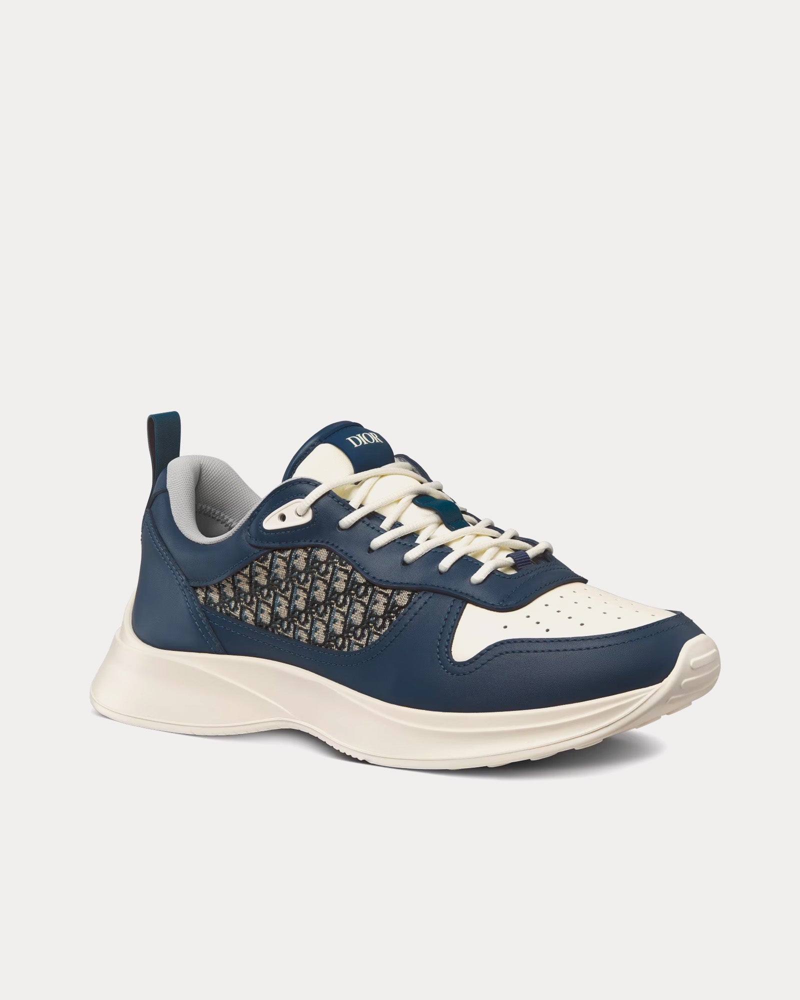 Dior B25 Runner Navy Blue and Cream Smooth Calfskin with Beige and Black Dior Oblique Jacquard Low Top Sneakers - 3