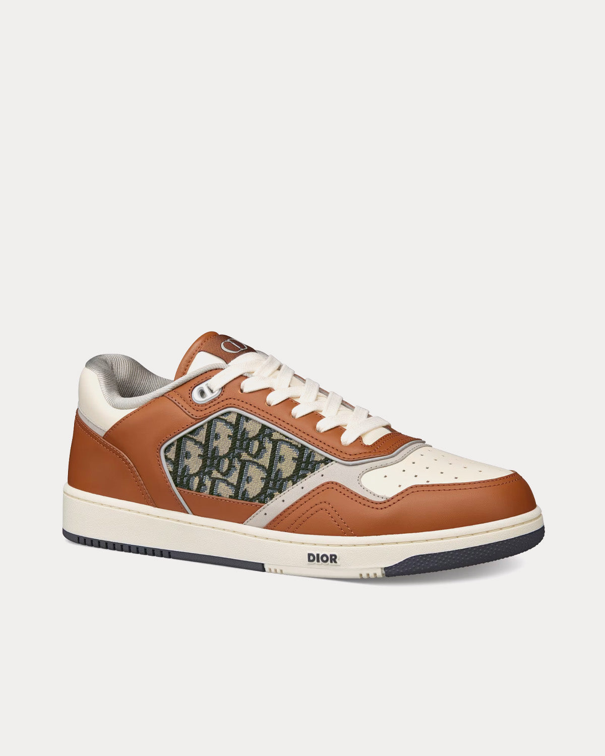 Dior B27 Brown and Cream Smooth Calfskin with Beige and Black Dior Oblique Jacquard Low Top Sneakers - 3