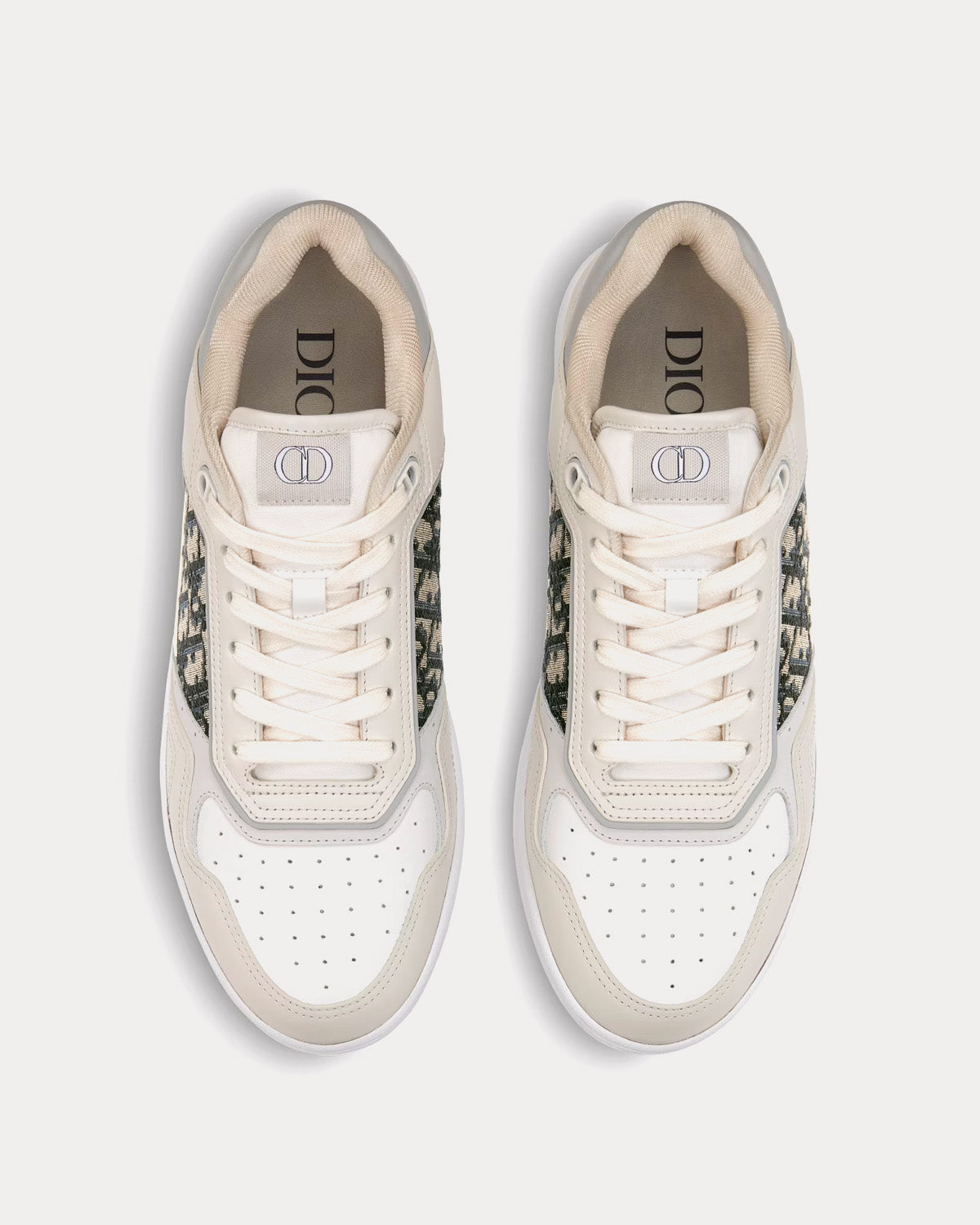 Dior B27 Cream and White Smooth Calfskin with Beige and Black Dior Oblique Jacquard Low Top Sneakers - 2