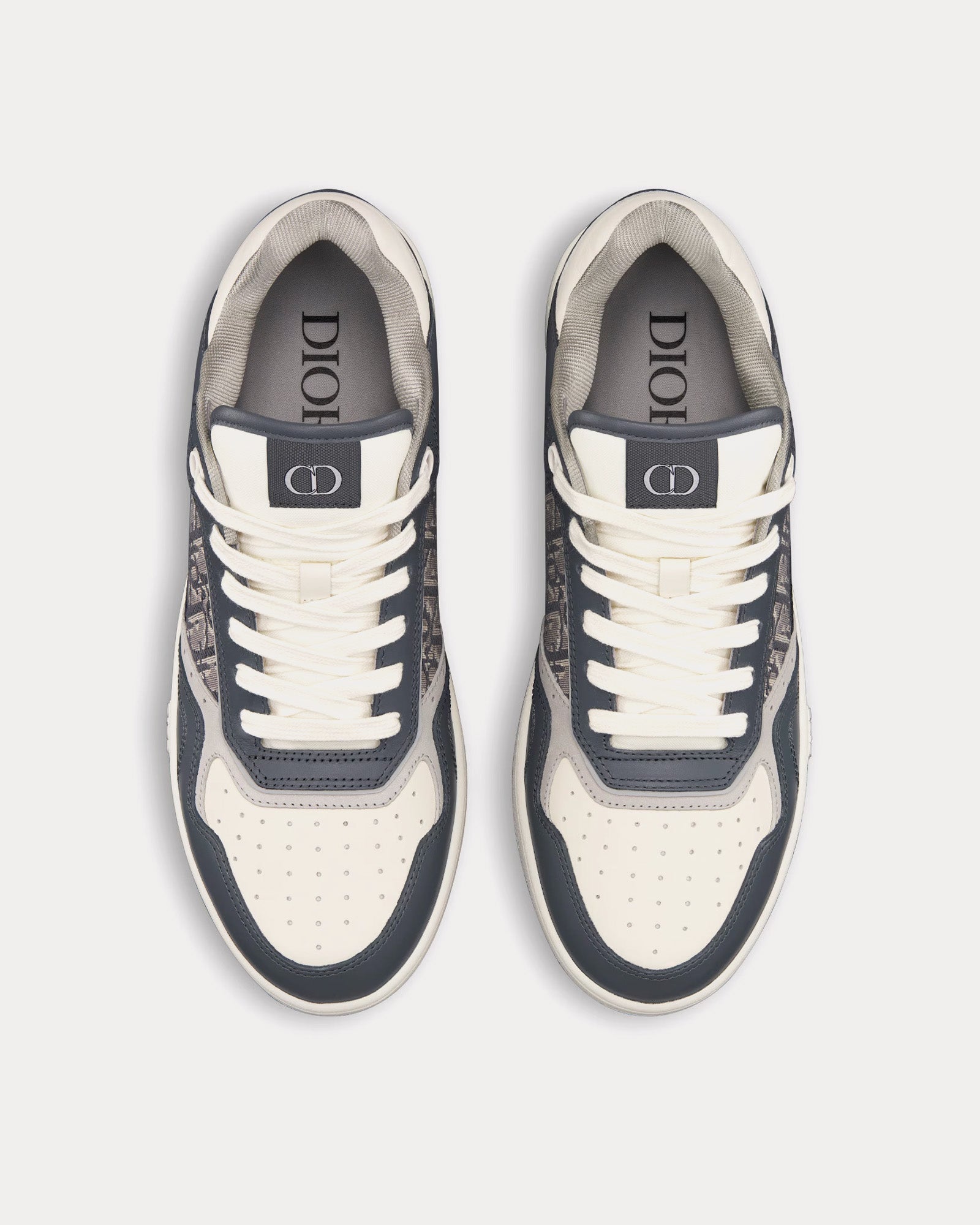 Dior B27 Deep Gray and Cream Smooth Calfskin with Deep Gray Dior Oblique Jacquard Low Top Sneakers - 2