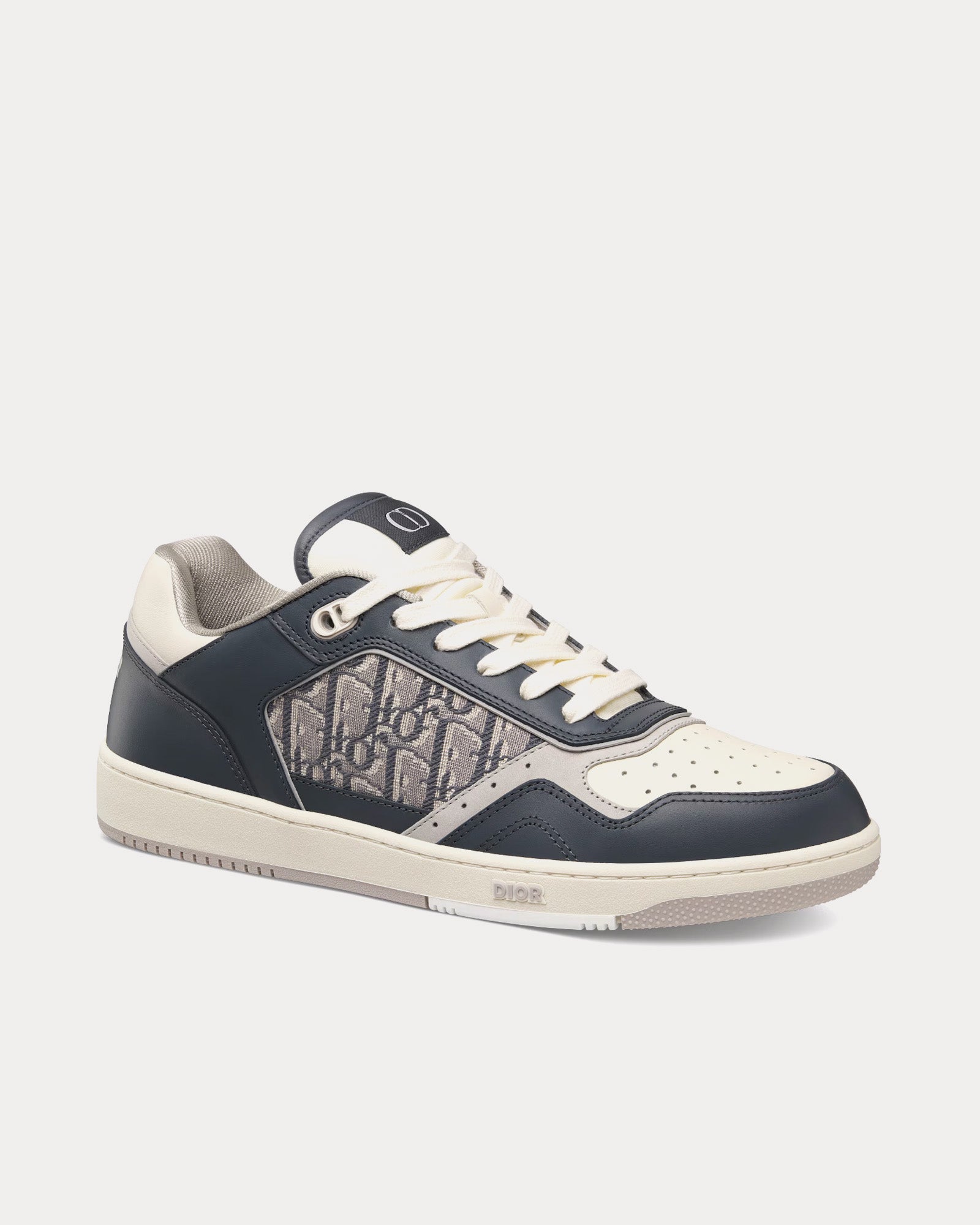 Dior B27 Deep Gray and Cream Smooth Calfskin with Deep Gray Dior Oblique Jacquard Low Top Sneakers - 3