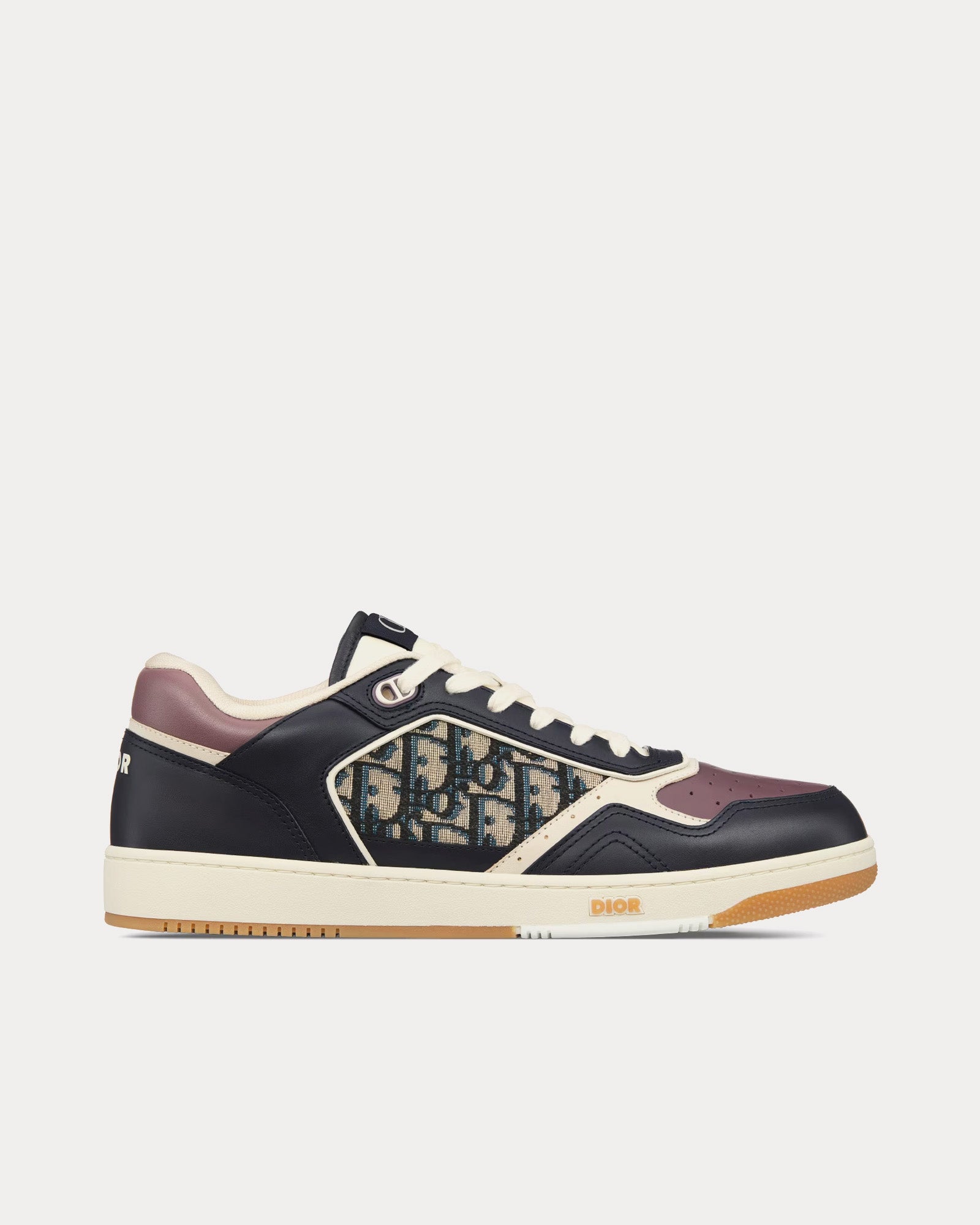 Dior B27 Deep Blue and Plum Smooth Calfskin with Beige and Black Dior Oblique Jacquard Low Top Sneakers - 1