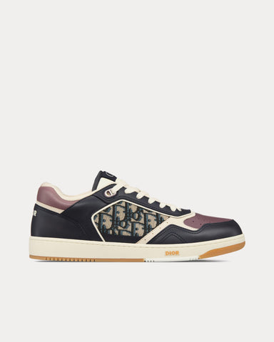 Dior B27 Deep Blue and Plum Smooth Calfskin with Beige and Black Dior Oblique Jacquard Low Top Sneakers