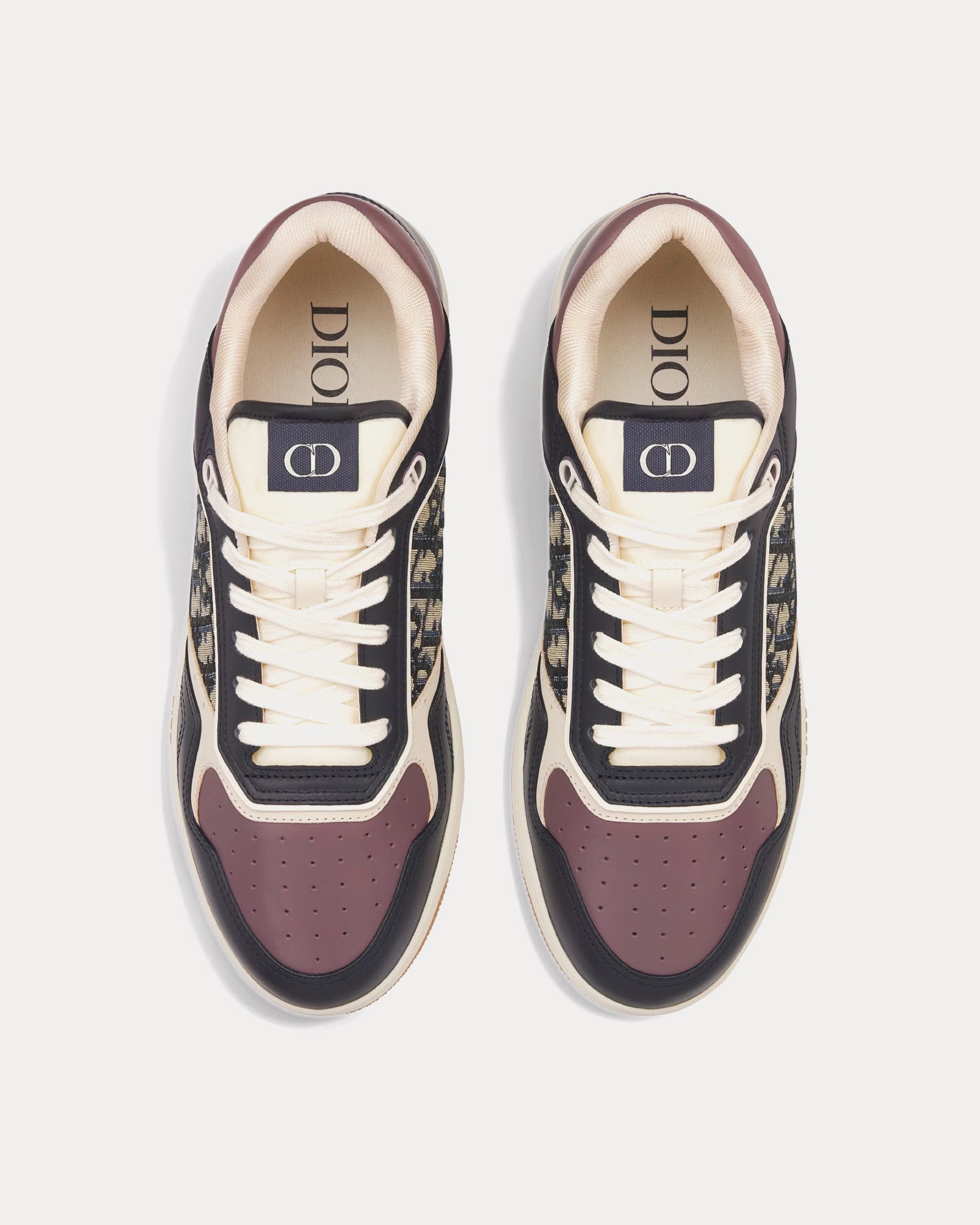 Dior B27 Deep Blue and Plum Smooth Calfskin with Beige and Black Dior Oblique Jacquard Low Top Sneakers - 2