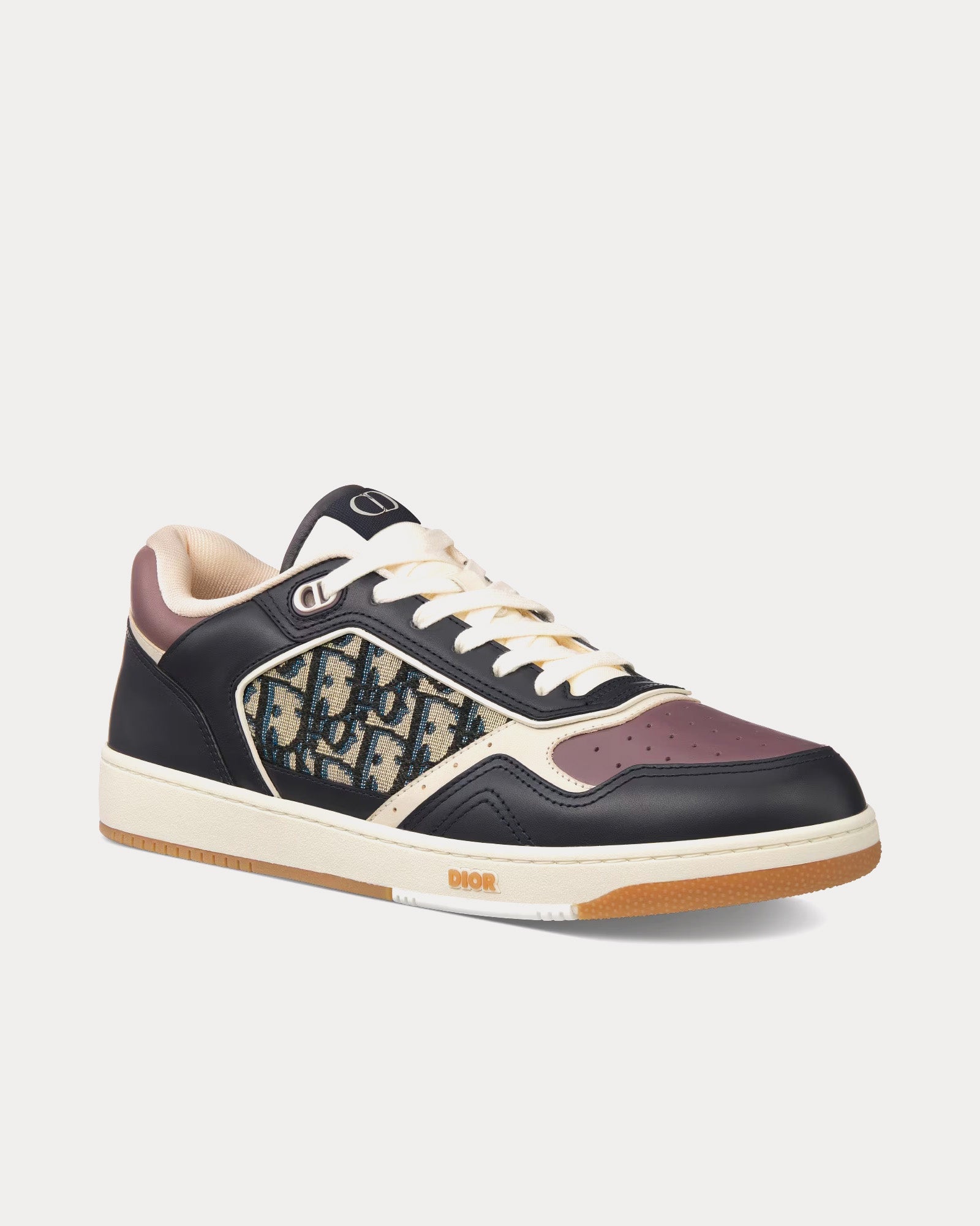 Dior B27 Deep Blue and Plum Smooth Calfskin with Beige and Black Dior Oblique Jacquard Low Top Sneakers - 3