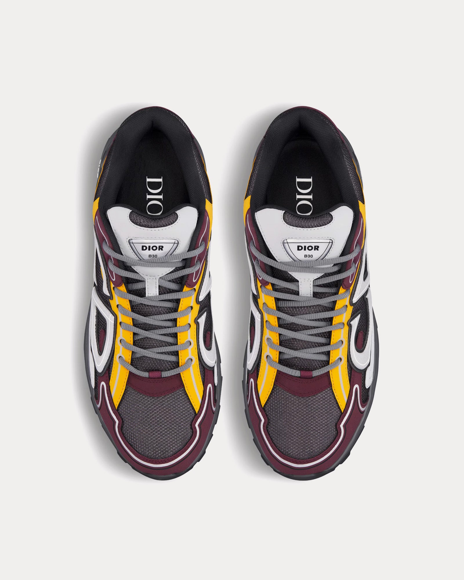 Dior B30 Mesh & Technical Deep Gray Mesh with Burgundy, Yellow and Gray Technical Fabric Low Top Sneakers - 2