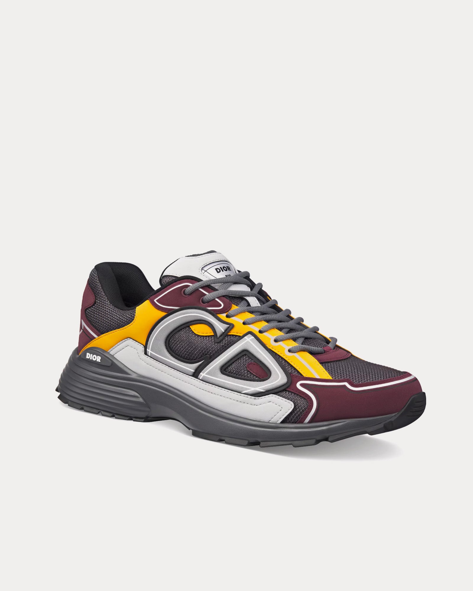 Dior B30 Mesh & Technical Deep Gray Mesh with Burgundy, Yellow and Gray Technical Fabric Low Top Sneakers - 3