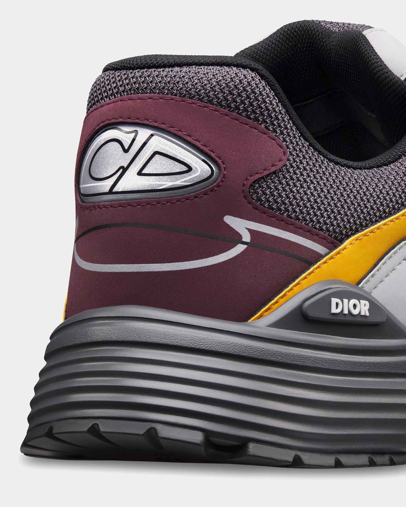 Dior B30 Mesh & Technical Deep Gray Mesh with Burgundy, Yellow and Gray Technical Fabric Low Top Sneakers - 4