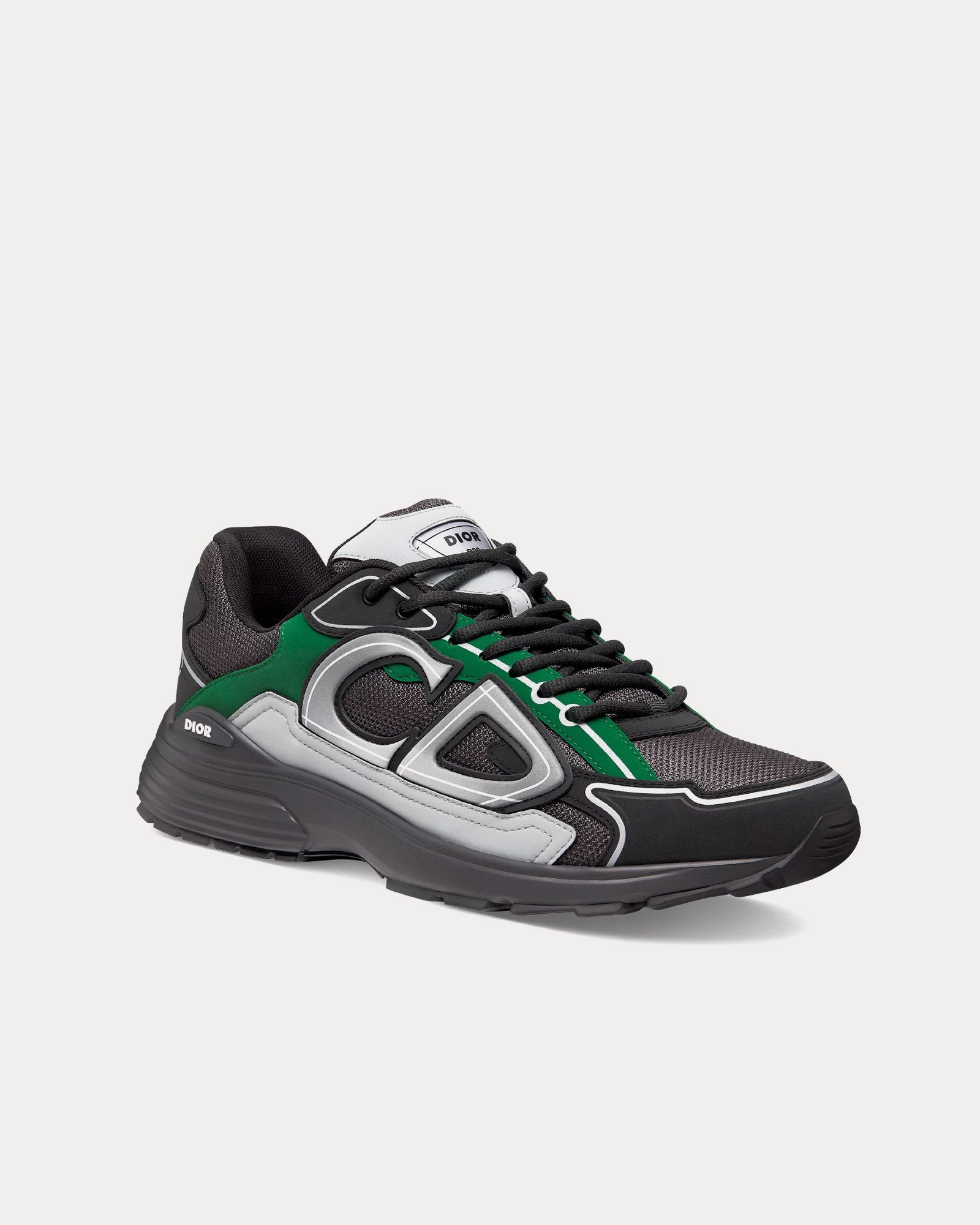 Dior B30 Deep Gray Mesh with Green, Black and Gray Technical Fabric Low Top Sneakers - 3