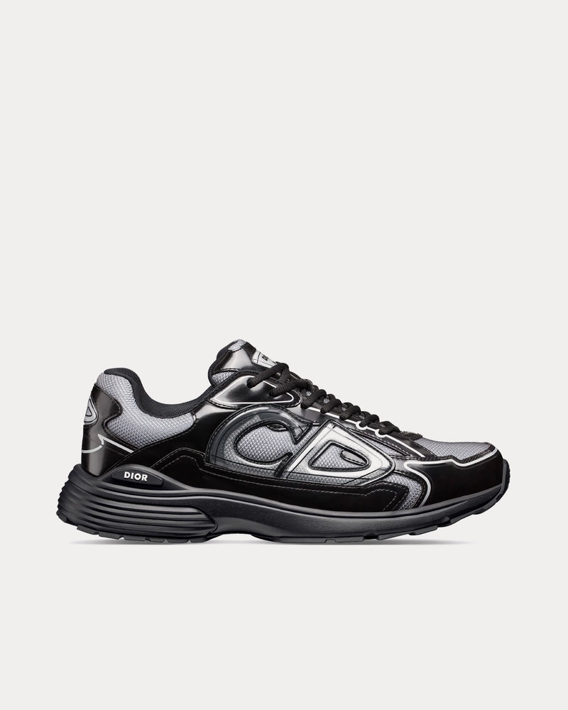 Dior B30 Light Gray Technical Mesh and Black Brilliant-Finish Technical Fabric Low Top Sneakers - 1