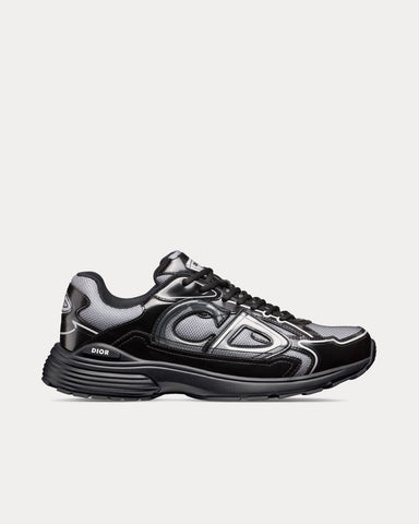 Dior B30 Light Gray Technical Mesh and Black Brilliant-Finish Technical Fabric Low Top Sneakers