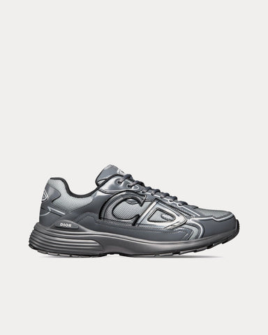 Dior B30 Light Gray Technical Mesh and Gray Brilliant-Finish Technical Fabric Low Top Sneakers