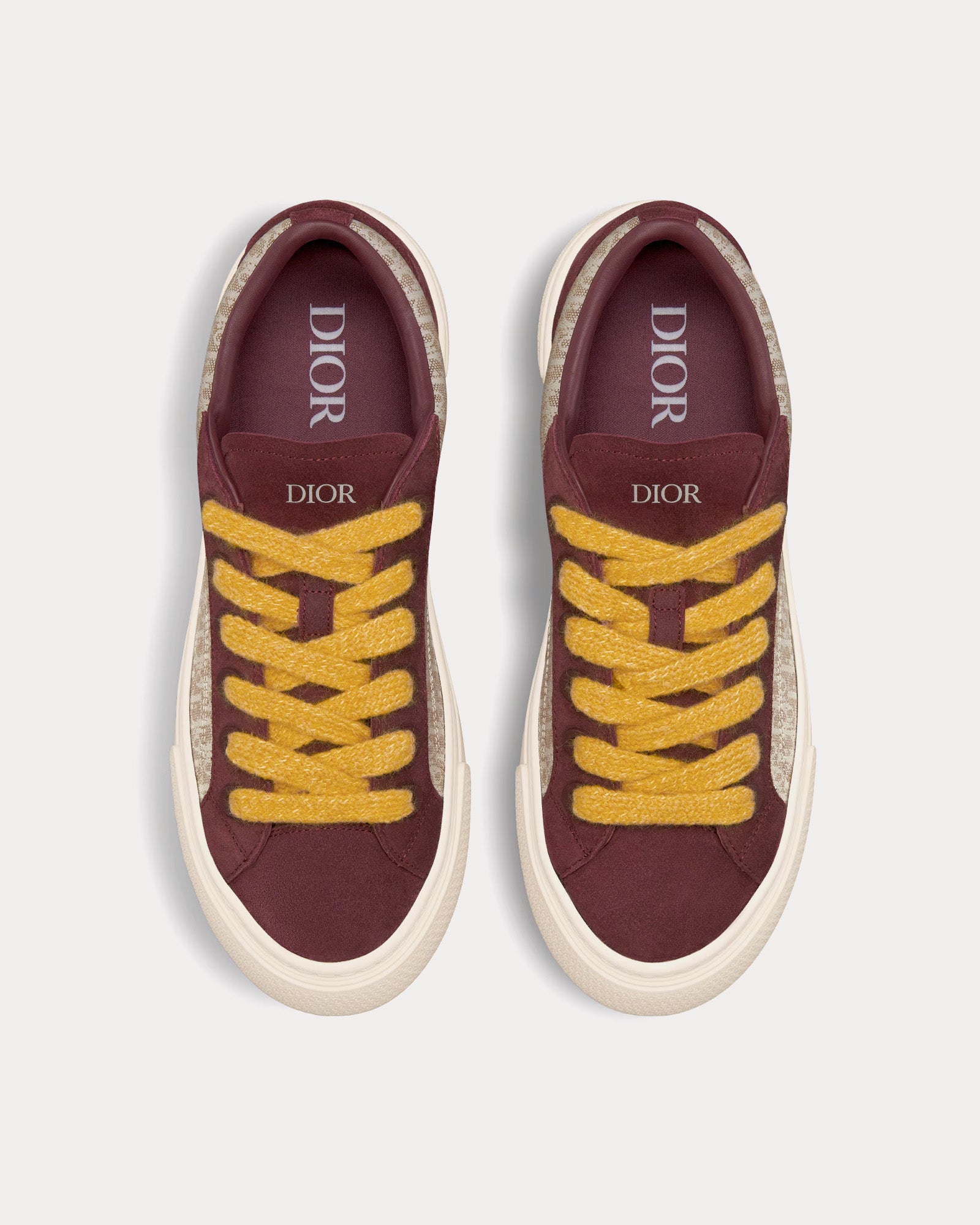 Dior B33 Beige Dior Oblique Jacquard and Burgundy Suede Low Top Sneakers - 2