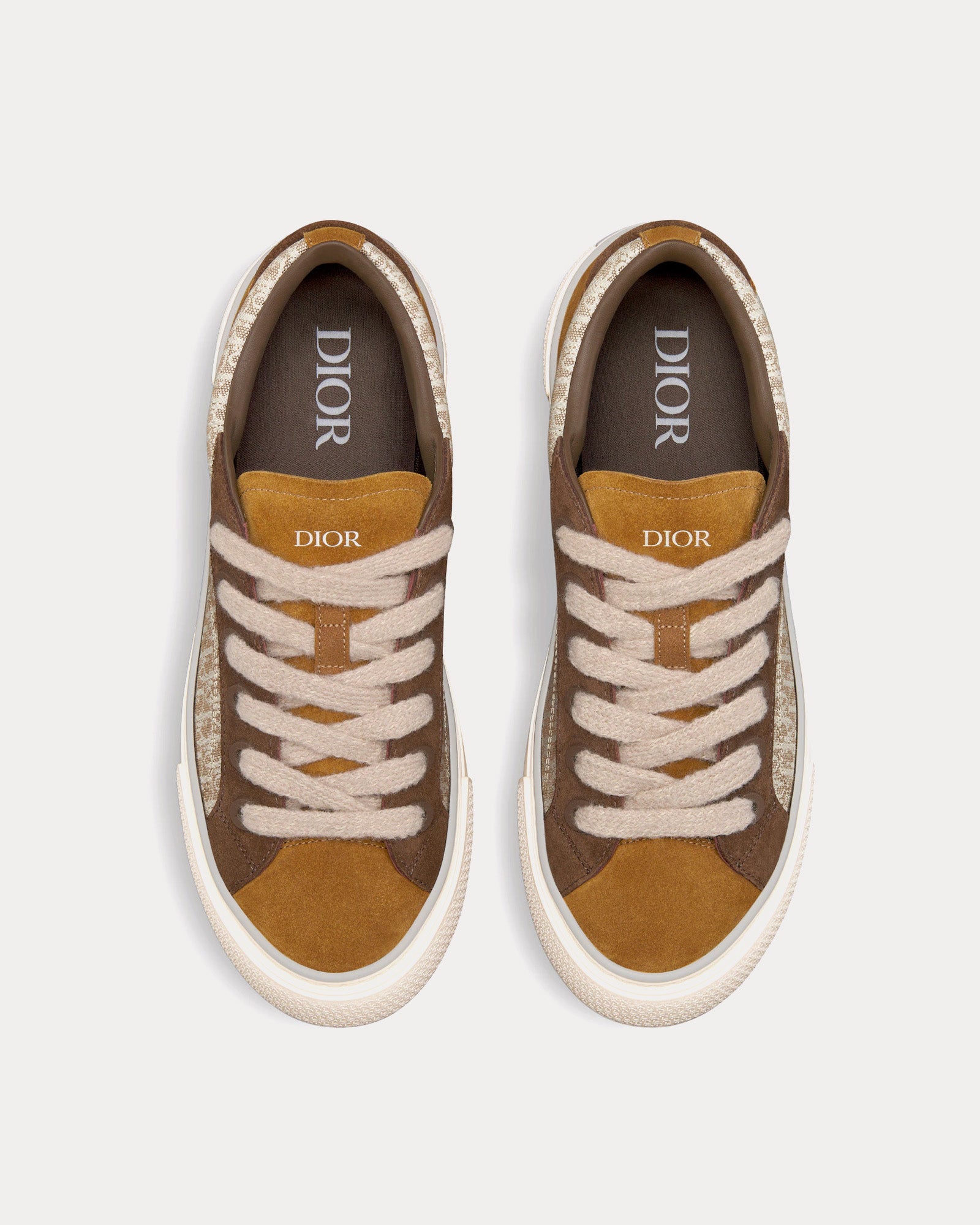 Dior B33 Beige Dior Oblique Jacquard with Brown and Cognac Suede Low Top Sneakers - 2