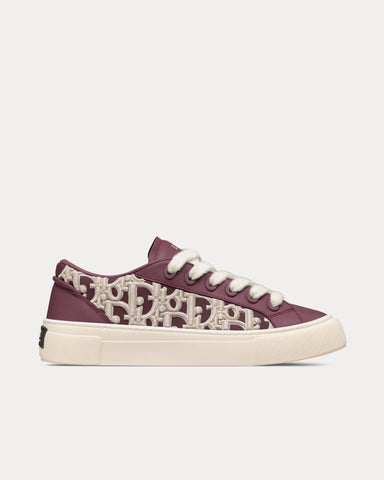 Dior B33 Burgundy Smooth Calfskin with Cream Dior Oblique Raised Embroidery Low Top Sneakers