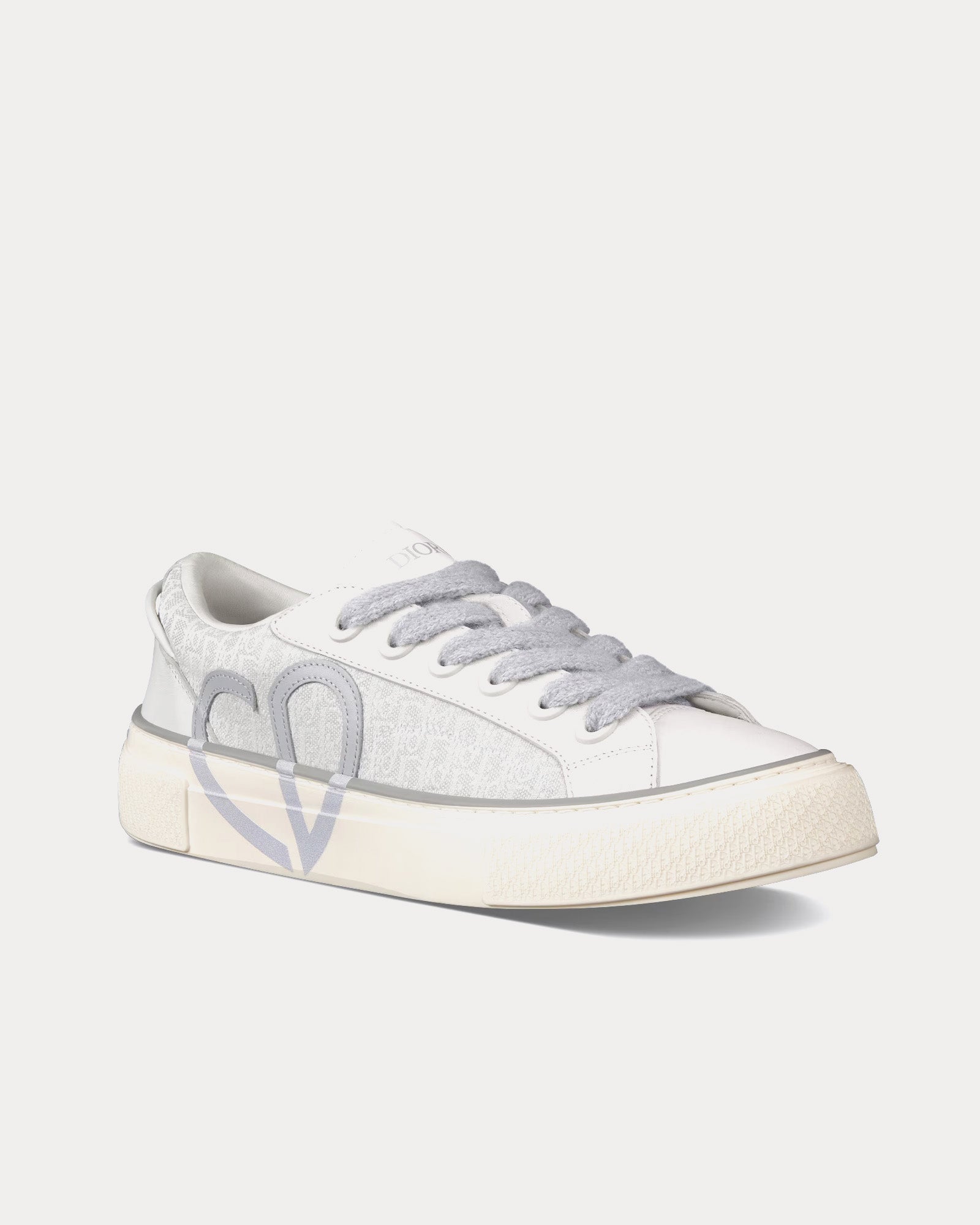 Dior B33 Gray Smooth Calfskin and Gray Dior Oblique Jacquard Leather Low Top Sneakers - 3