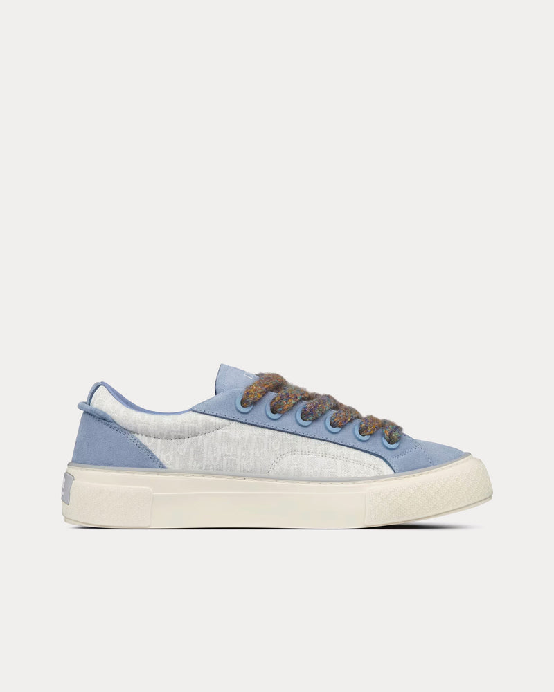 Dior B33 Gray and White Dior Oblique Jacquard and Blue Suede Low Top Sneakers - 1