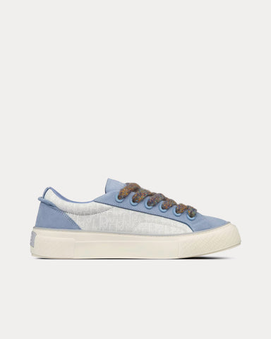 Dior B33 Gray and White Dior Oblique Jacquard and Blue Suede Low Top Sneakers