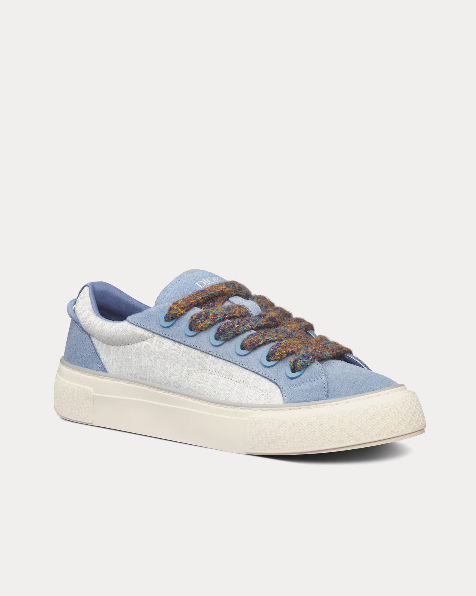 Dior B33 Gray and White Dior Oblique Jacquard and Blue Suede Low Top Sneakers - 3