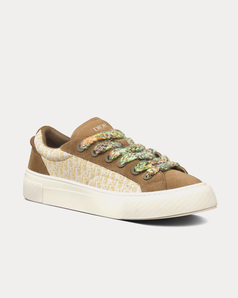 Dior B33 Khaki and Cream Dior Oblique Jacquard and Khaki Suede Low Top Sneakers - 3