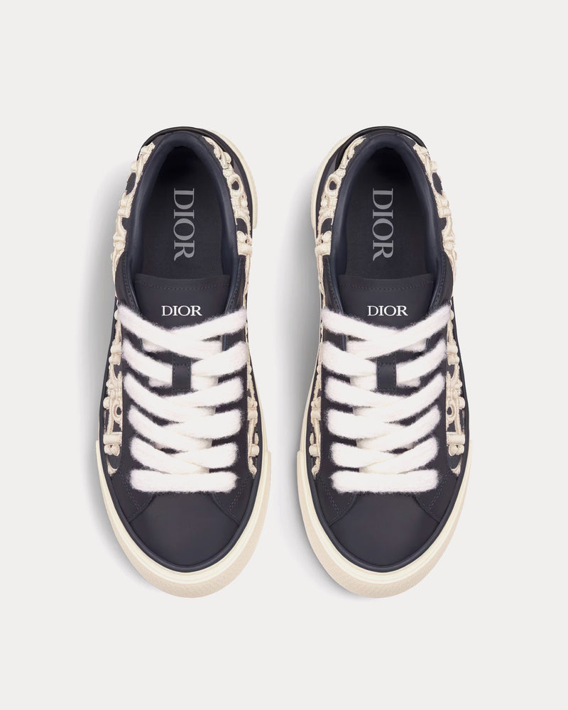 Dior B33 Navy Blue Smooth Calfskin and Cream Dior Oblique Raised Embroidery Low Top Sneakers - 2