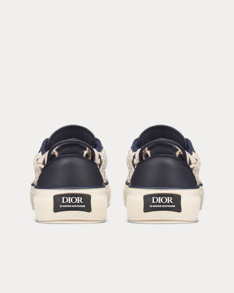 Dior B33 Navy Blue Smooth Calfskin and Cream Dior Oblique Raised Embroidery Low Top Sneakers - 4