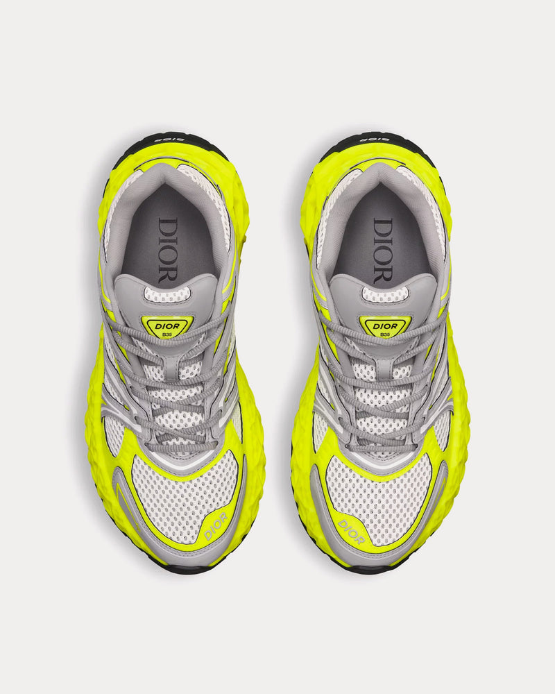 Dior B35 NXXT Mesh Neon Yellow / Light Grey Low Top Sneakers - 2