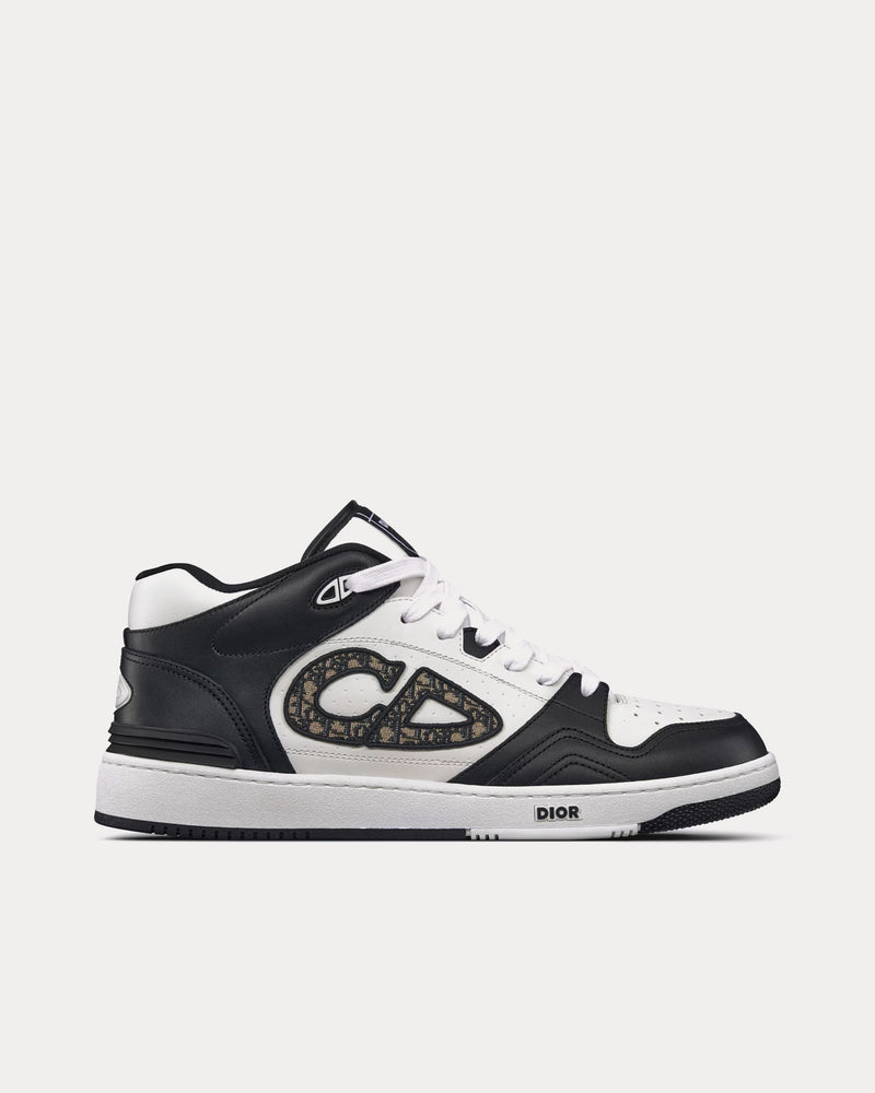 Dior B57 Black and White Smooth Calfskin with Beige and Black Dior Oblique Jacquard Mid Top Sneakers - 1