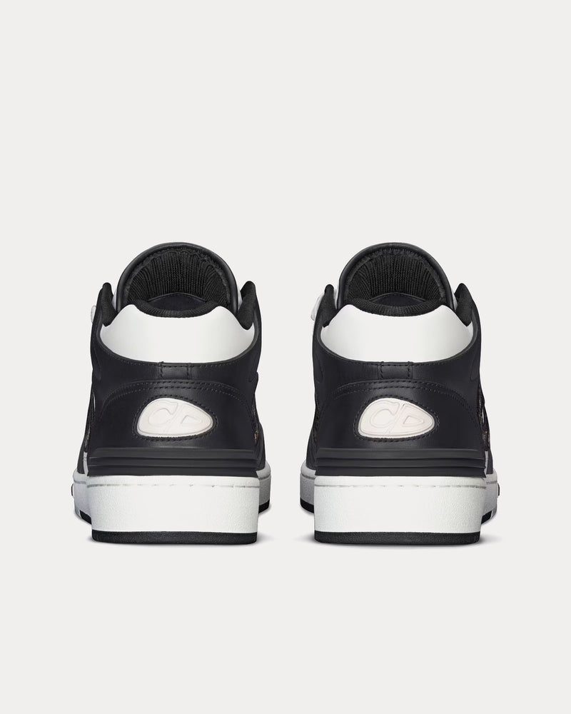 Dior B57 Black and White Smooth Calfskin with Beige and Black Dior Oblique Jacquard Mid Top Sneakers - 4