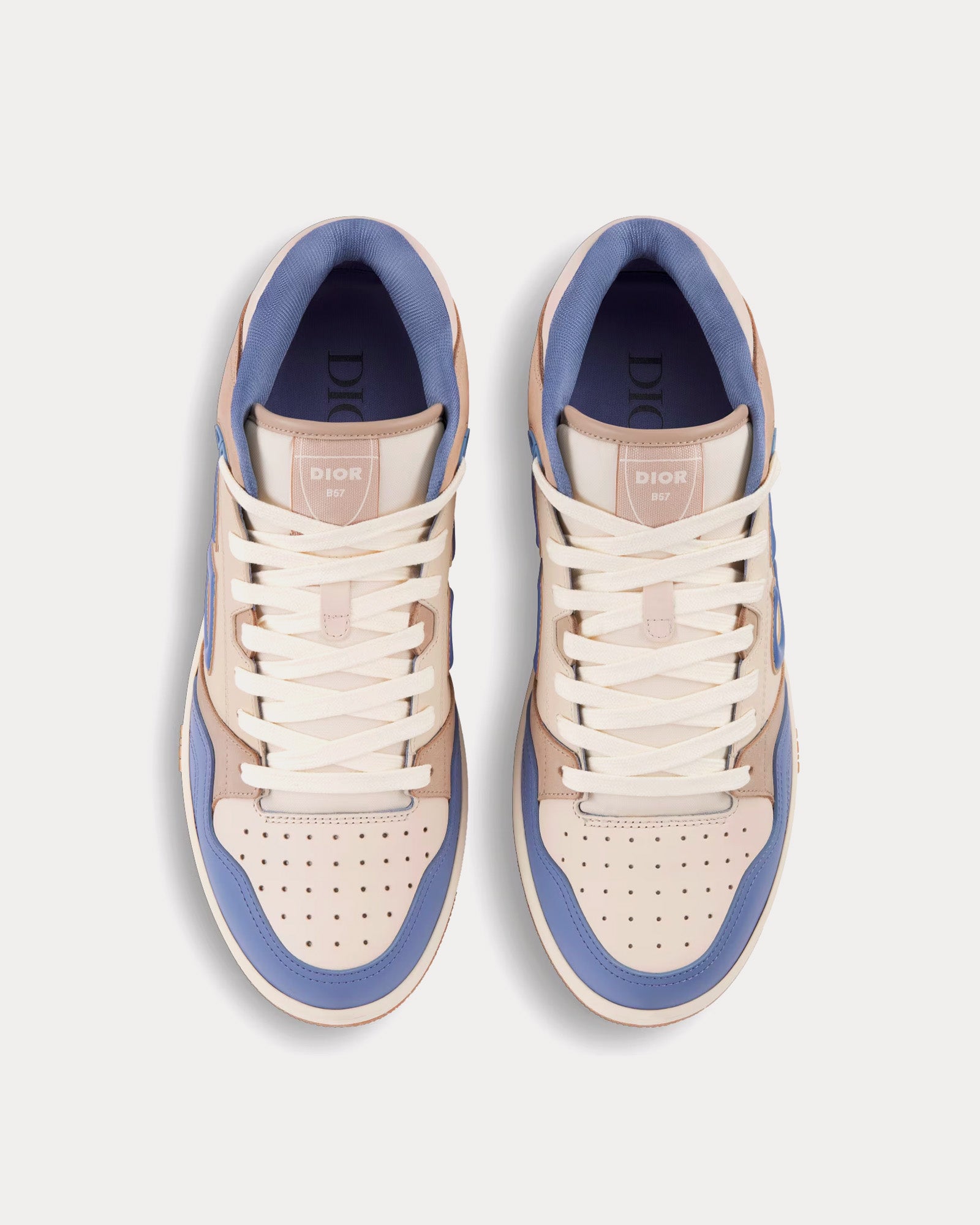 Dior B57 Blue and Cream Smooth Calfskin and Beige Suede Mid Top Sneakers - 2