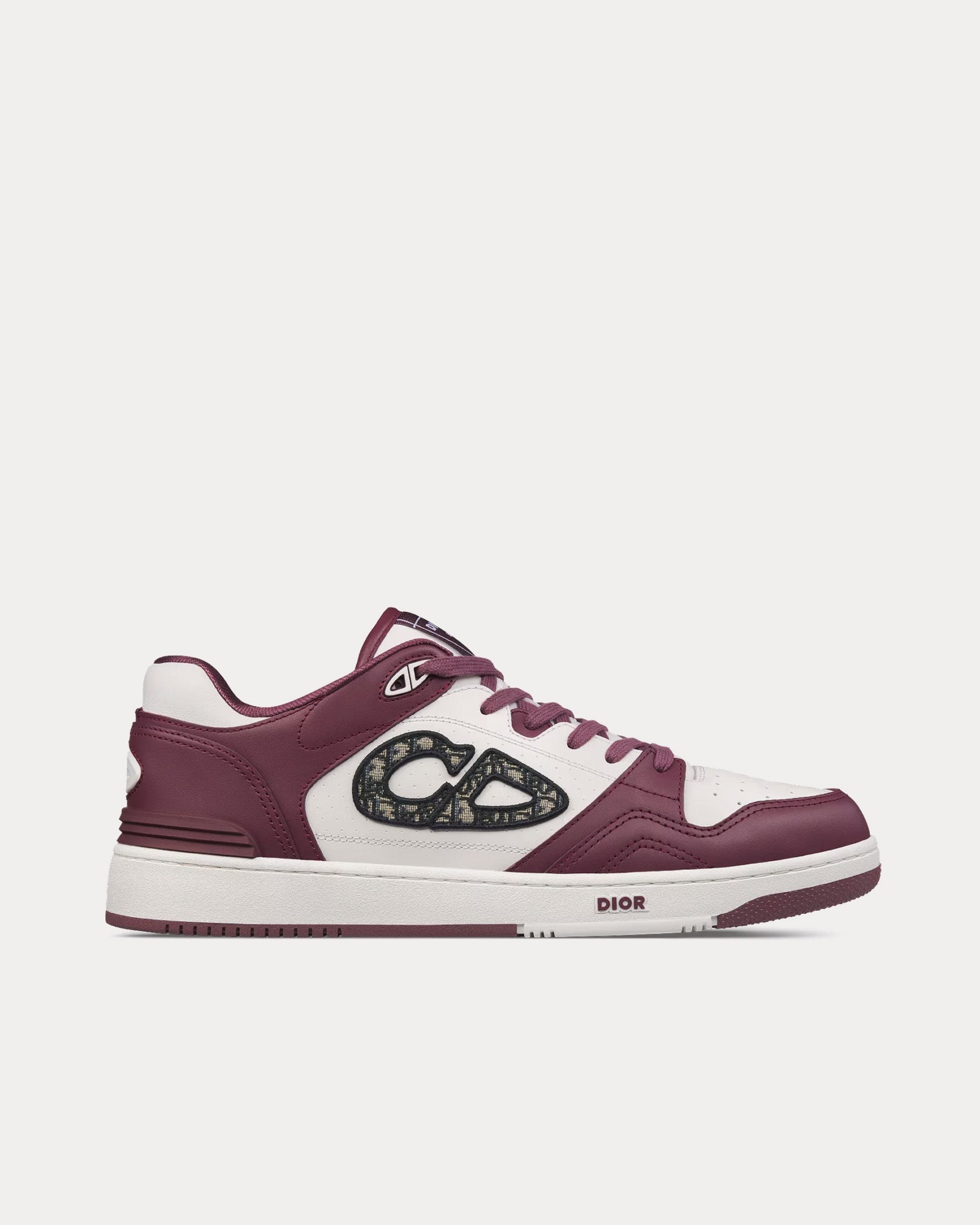 Dior B57 Burgundy and White Smooth Calfskin with Beige and Black Dior Oblique Jacquard Low Top Sneakers - 1