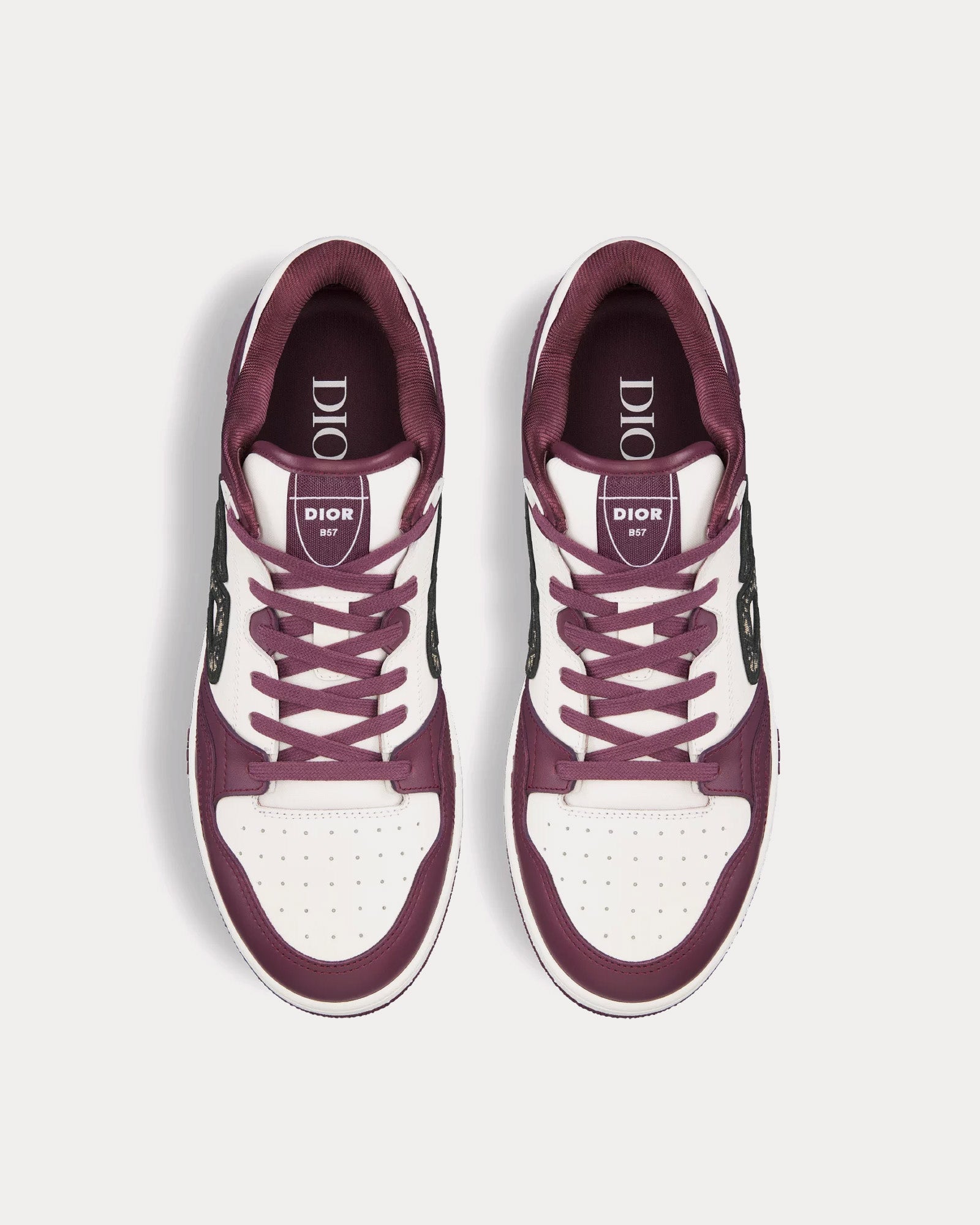 Dior B57 Burgundy and White Smooth Calfskin with Beige and Black Dior Oblique Jacquard Low Top Sneakers - 2