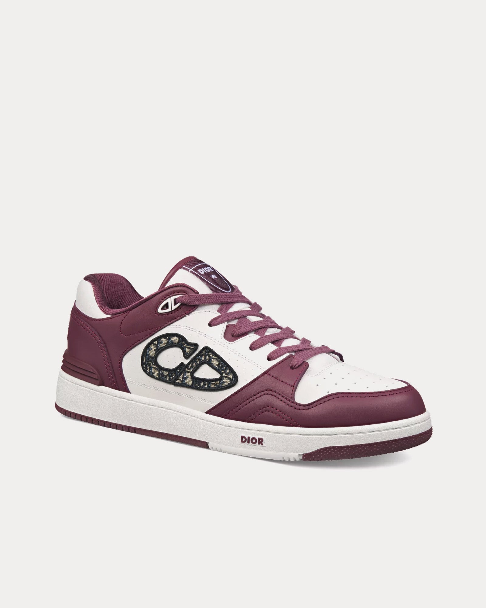 Dior B57 Burgundy and White Smooth Calfskin with Beige and Black Dior Oblique Jacquard Low Top Sneakers - 3