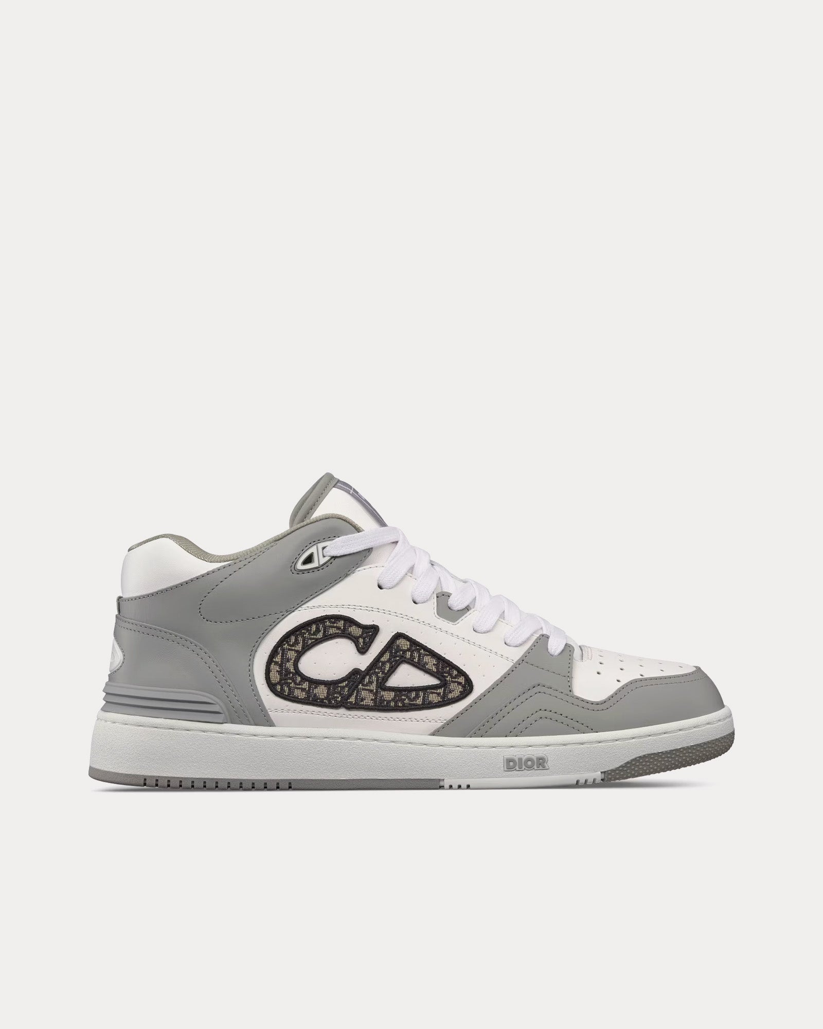 Dior B57 Gray and White Smooth Calfskin with Beige and Black Dior Oblique Jacquard Mid Top Sneakers - 1