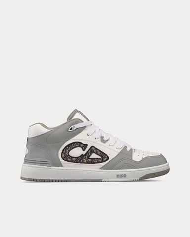 Dior B57 Gray and White Smooth Calfskin with Beige and Black Dior Oblique Jacquard Mid Top Sneakers