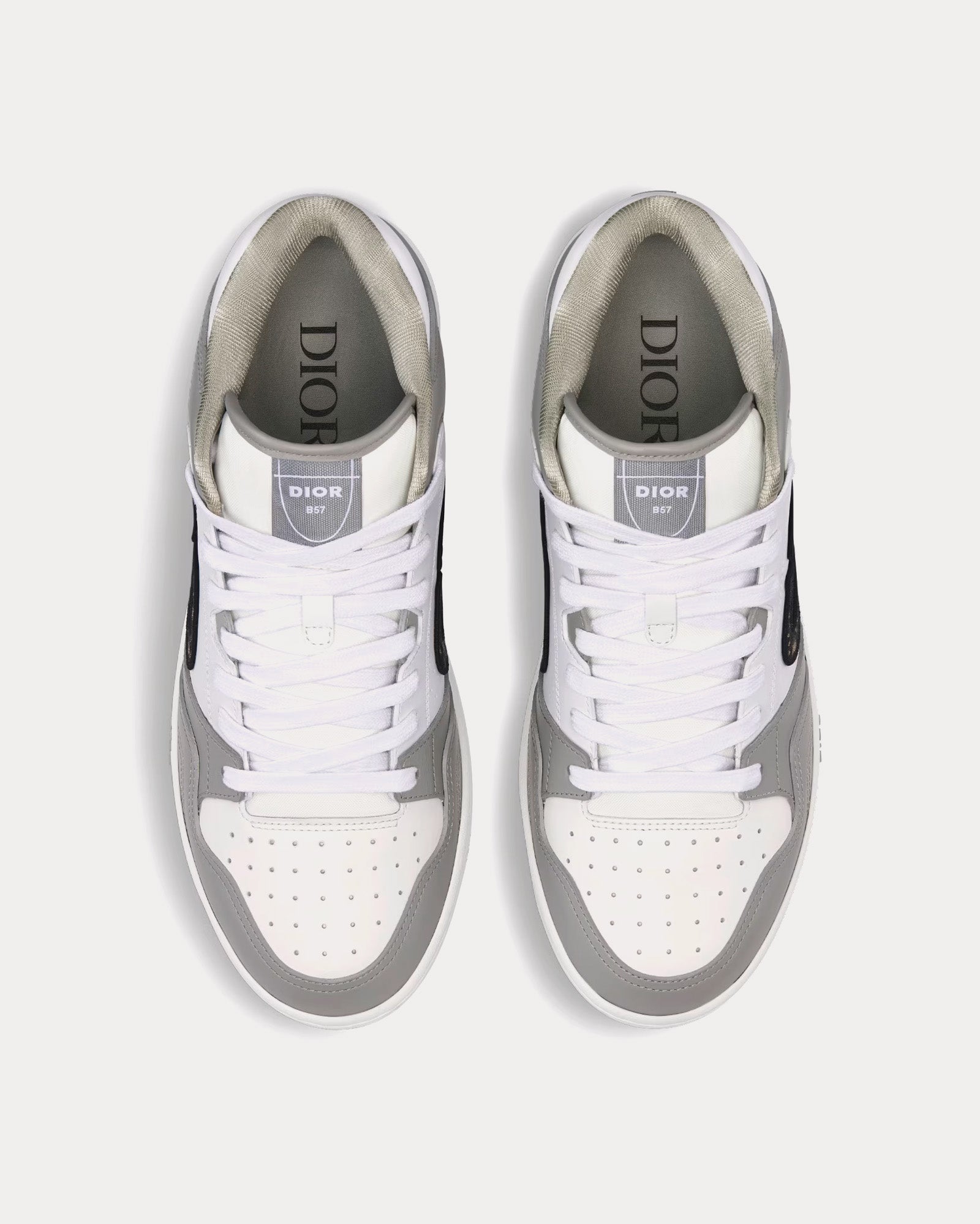 Dior B57 Gray and White Smooth Calfskin with Beige and Black Dior Oblique Jacquard Mid Top Sneakers - 2