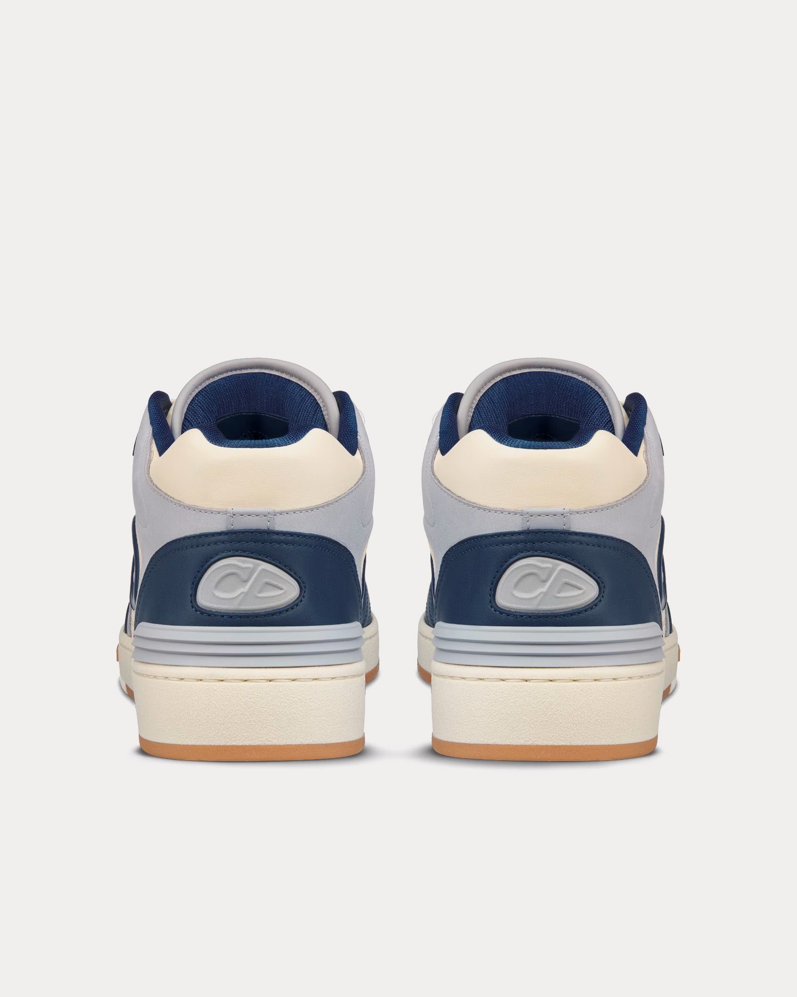 Dior B57 Navy Blue and Cream Smooth Calfskin with Gray Suede Mid Top Sneakers - 4