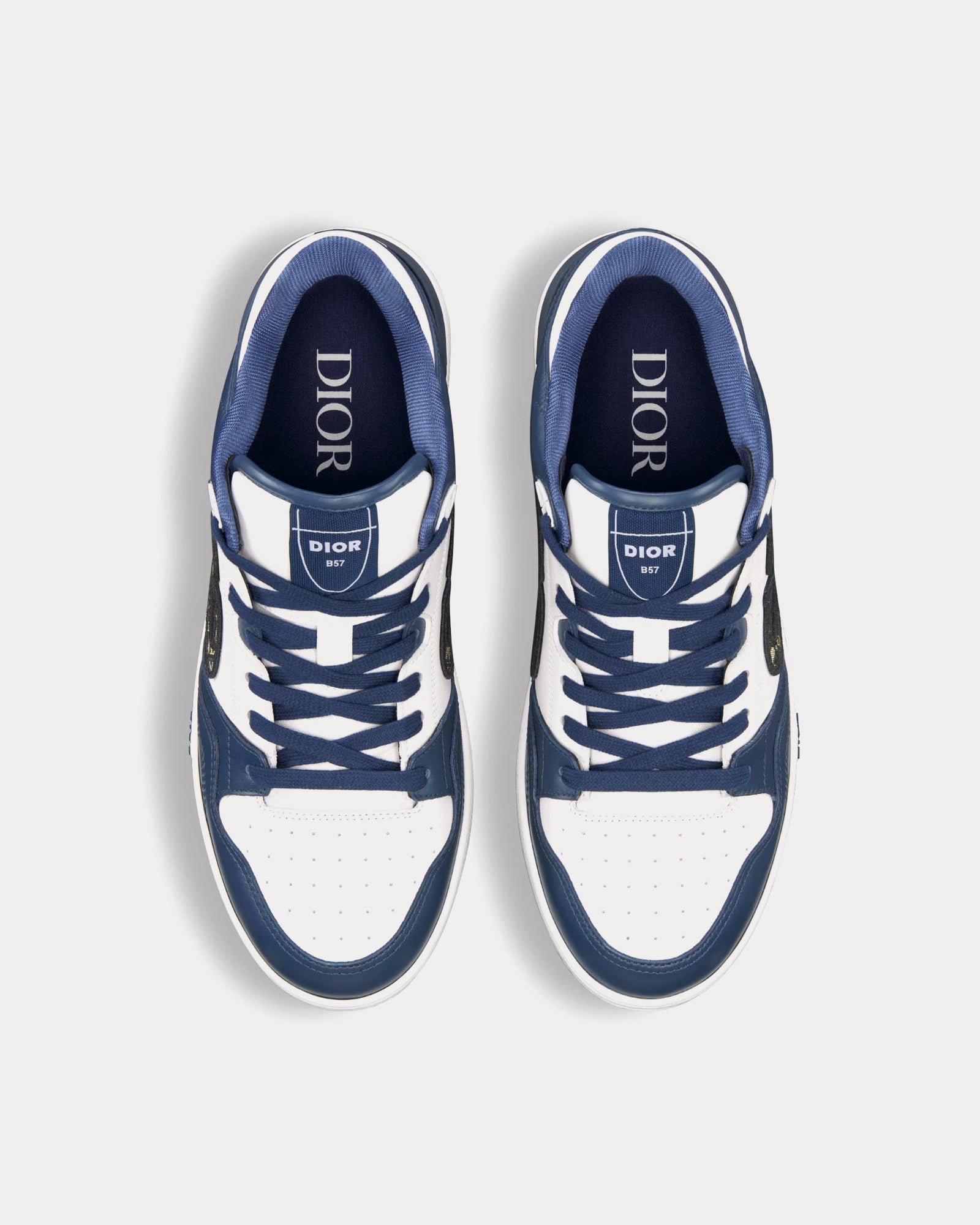 Dior B57 Navy Blue and White Smooth Calfskin with Beige and Black Dior Oblique Jacquard Low Top Sneakers - 2