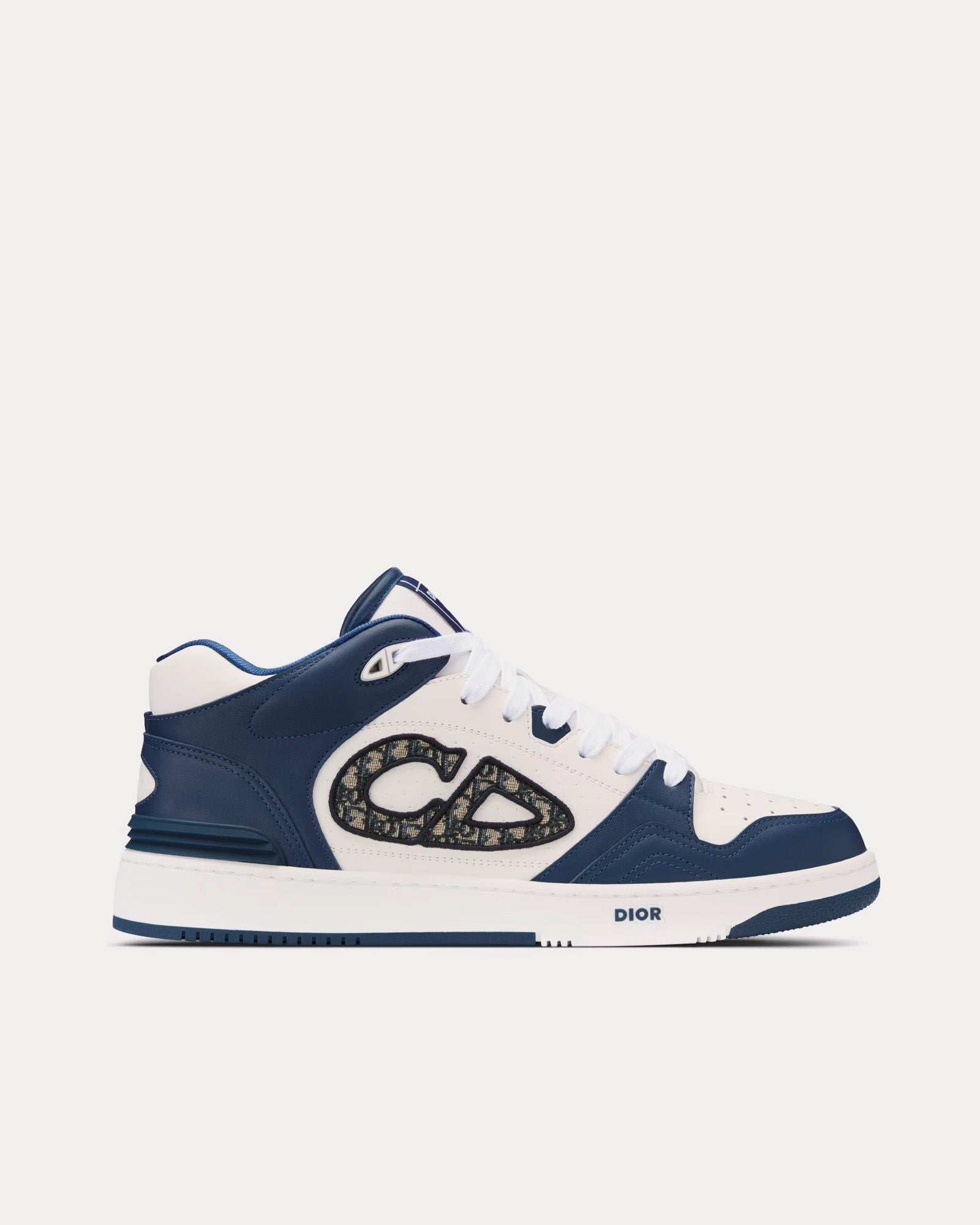 Dior B57 Navy Blue and White Smooth Calfskin with Beige and Black Dior Oblique Jacquard Mid Top Sneakers - 1