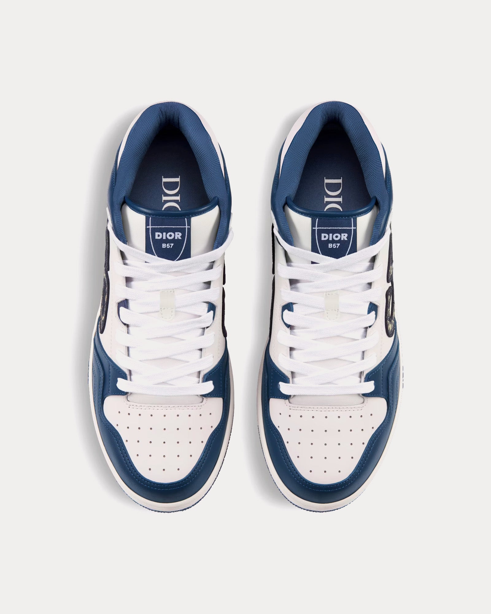 Dior B57 Navy Blue and White Smooth Calfskin with Beige and Black Dior Oblique Jacquard Mid Top Sneakers - 2