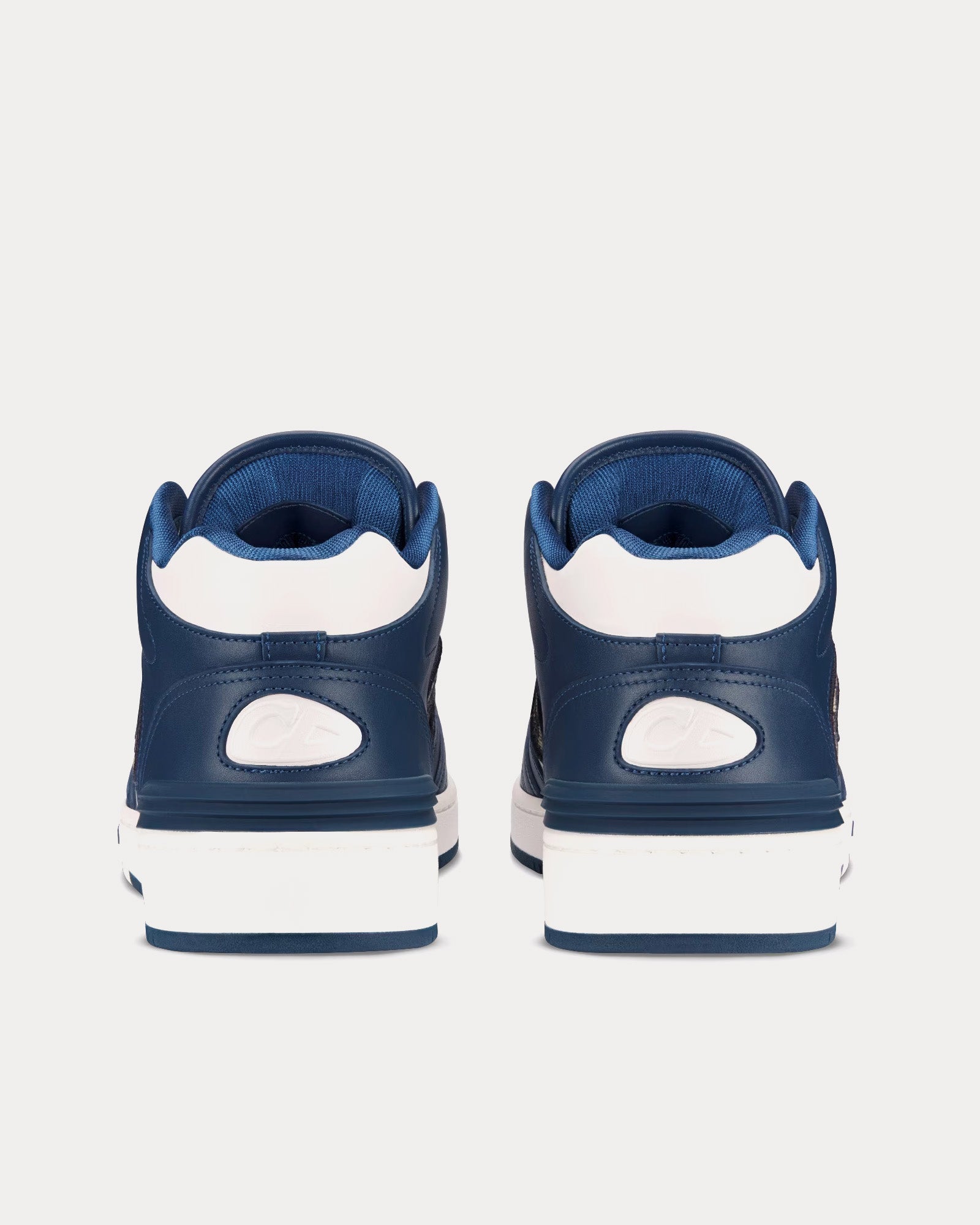 Dior B57 Navy Blue and White Smooth Calfskin with Beige and Black Dior Oblique Jacquard Mid Top Sneakers - 4