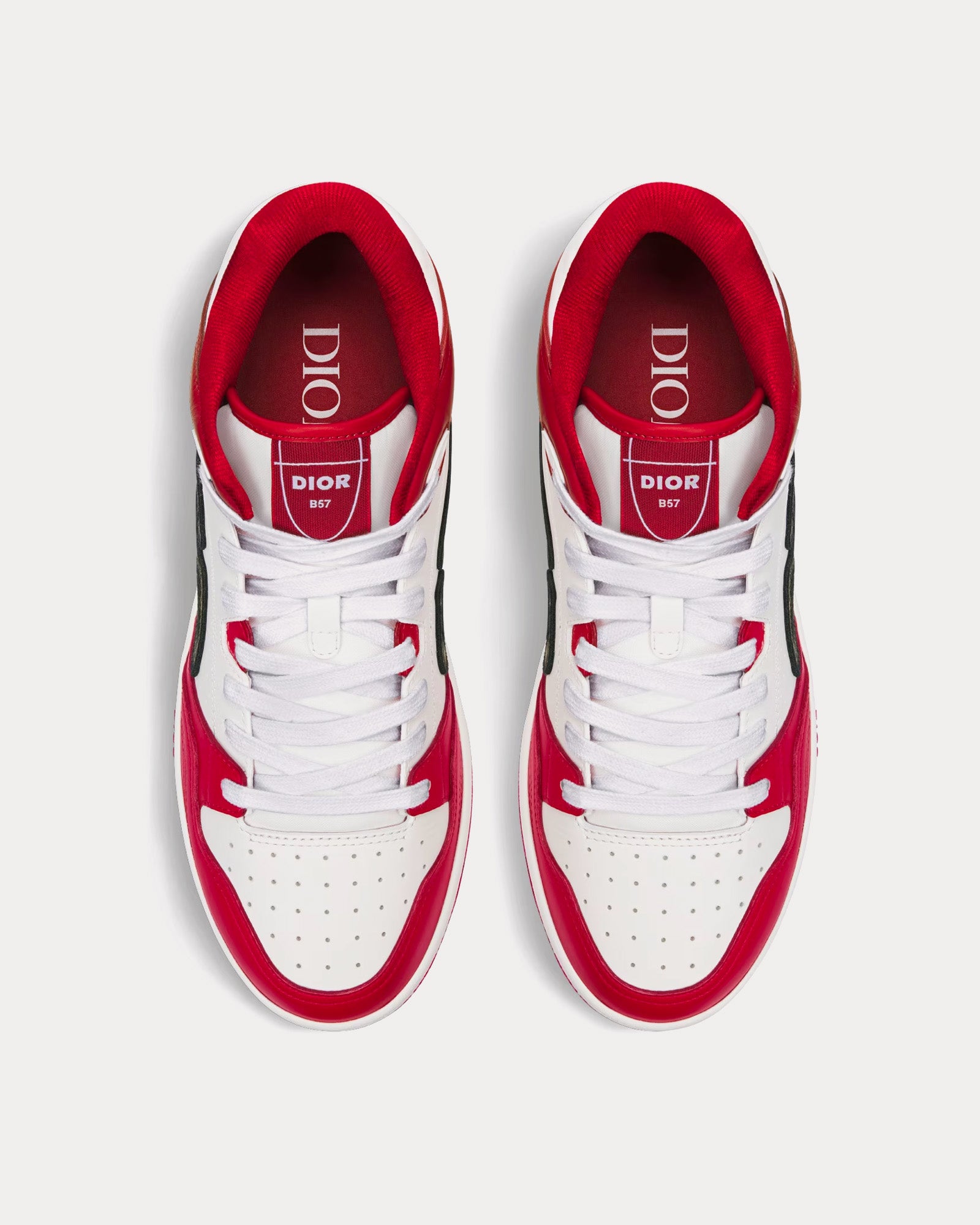 Dior B57 Smooth Calfskin with Dior Oblique Jacquard Red / White Mid Top Sneakers - 2