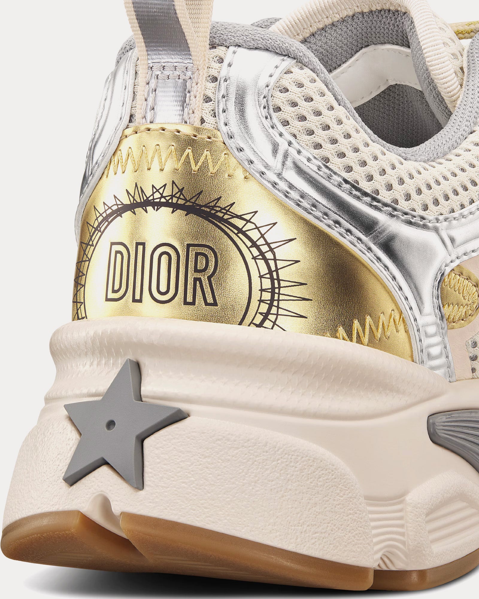 Dior Chrono Beige Mesh with Gold-Tone and Silver-Tone Laminated Leather-Effect Panels Low Top Sneakers - 3