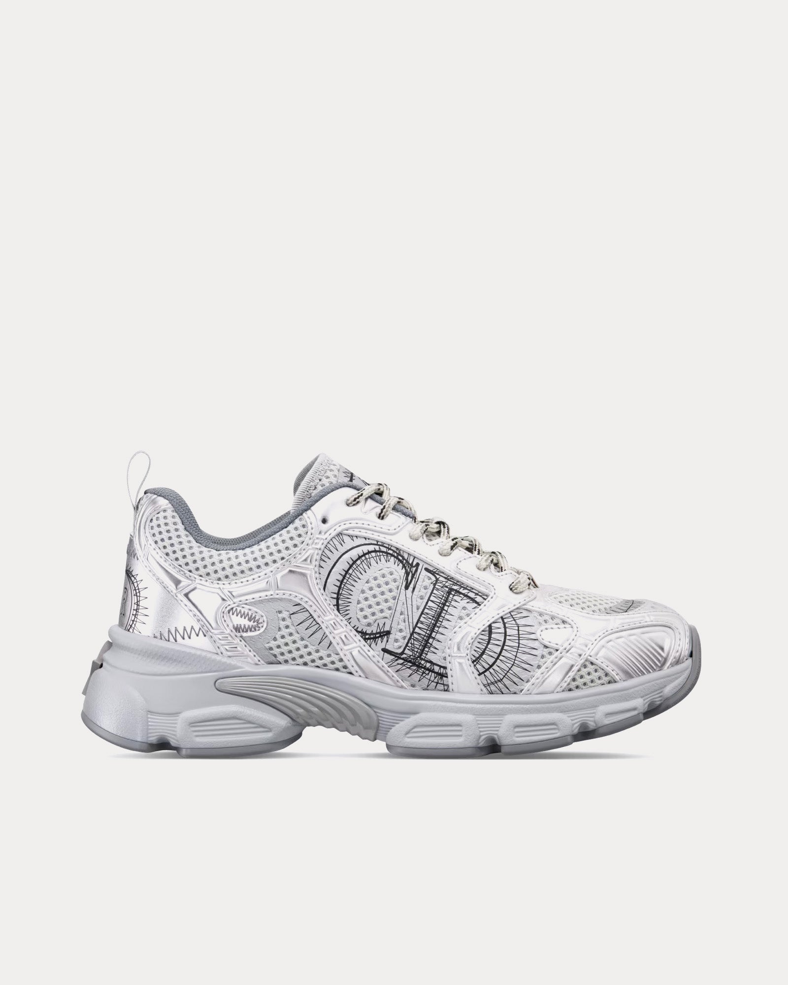 Dior Chrono Gray Mesh with Silver-Tone Laminated Leather-Effect Panels Low Top Sneakers - 1